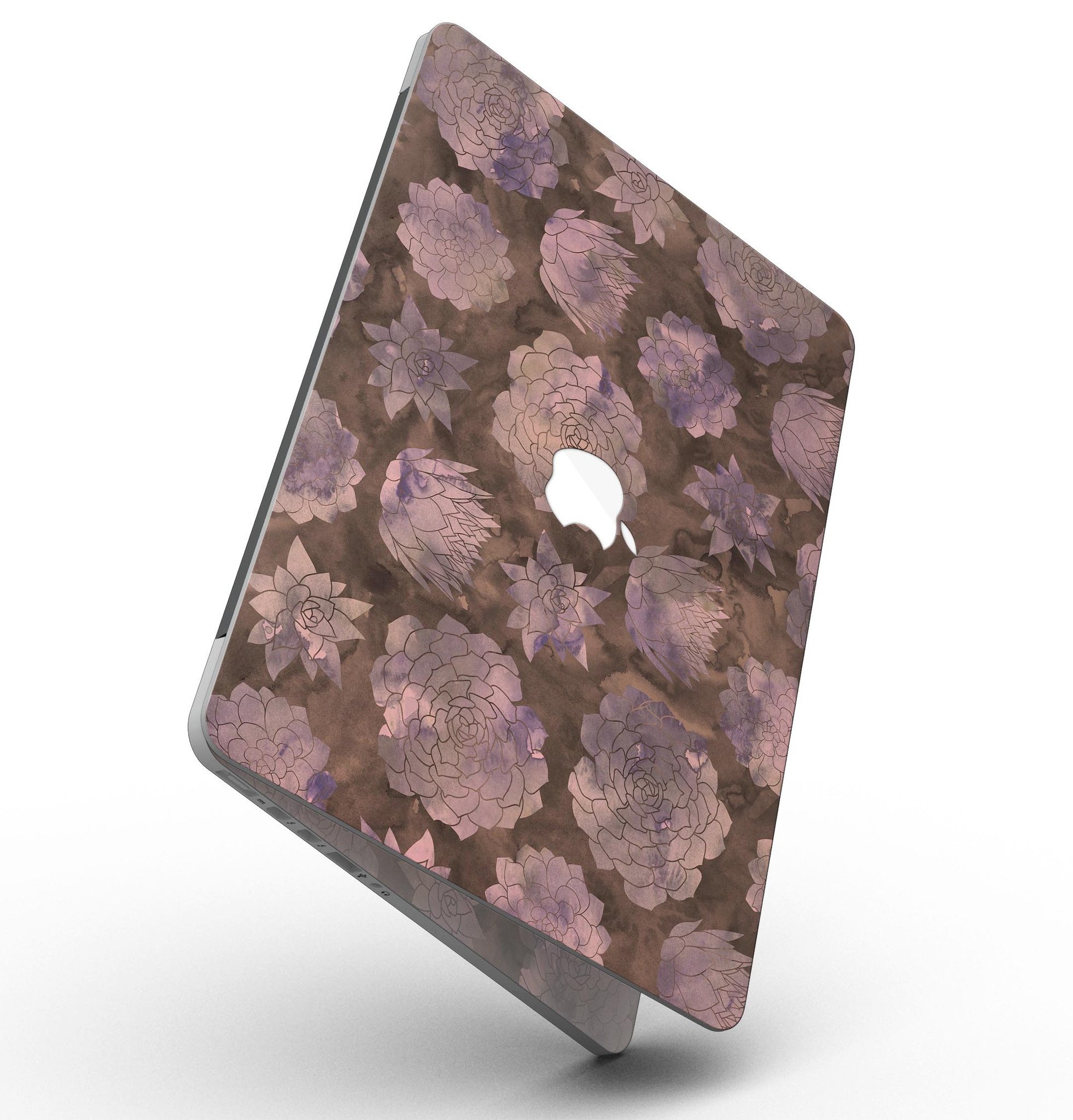 Brown Floral Succulents skin for MacBook Pro with Retina Display, showcasing vibrant floral patterns on a sleek vinyl surface.