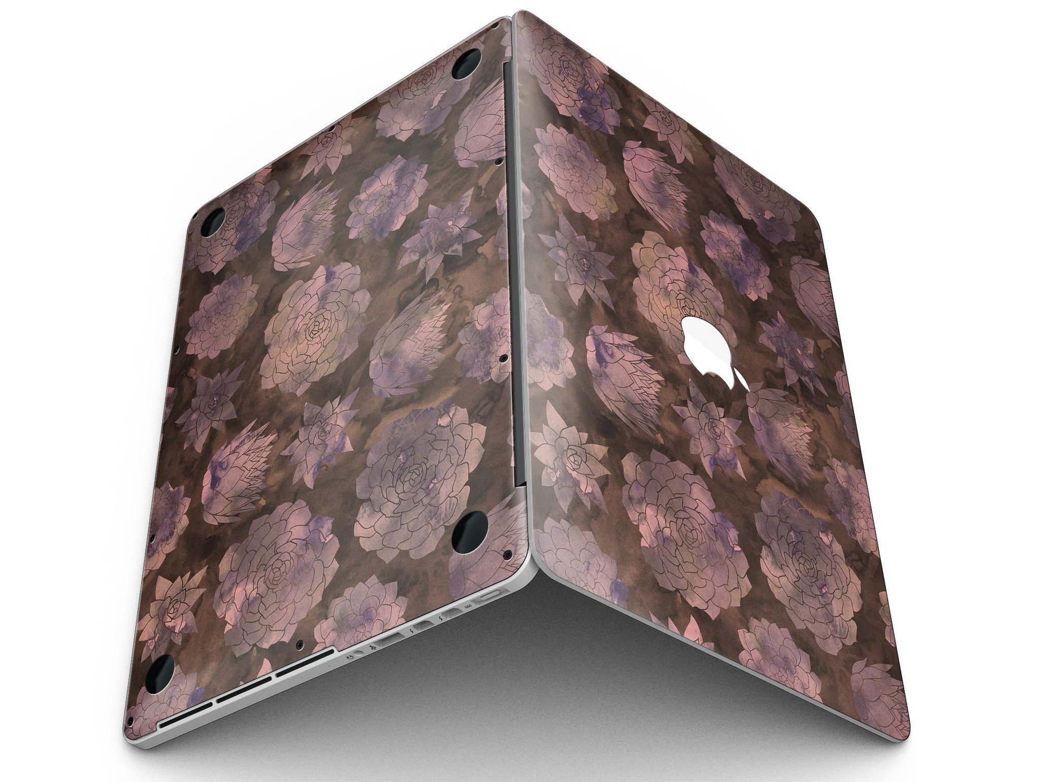 Brown Floral Succulents skin for MacBook Pro with Retina Display, showcasing vibrant floral patterns on a sleek vinyl surface.