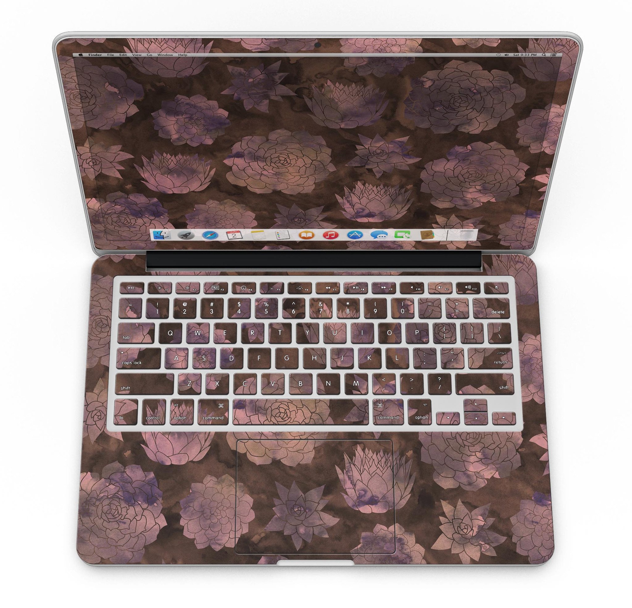 Brown Floral Succulents skin for MacBook Pro with Retina Display, showcasing vibrant floral patterns on a sleek vinyl surface.