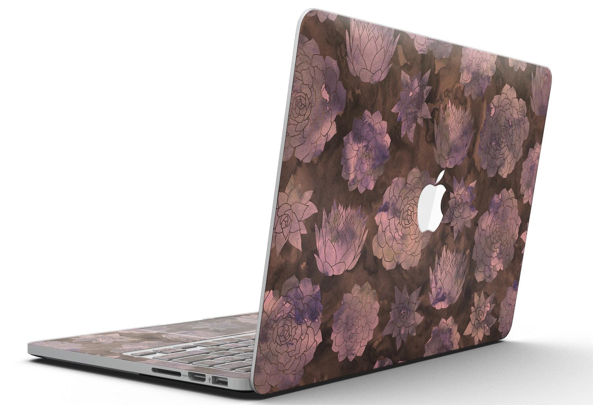 Brown Floral Succulents skin for MacBook Pro with Retina Display, showcasing vibrant floral patterns on a sleek vinyl surface.