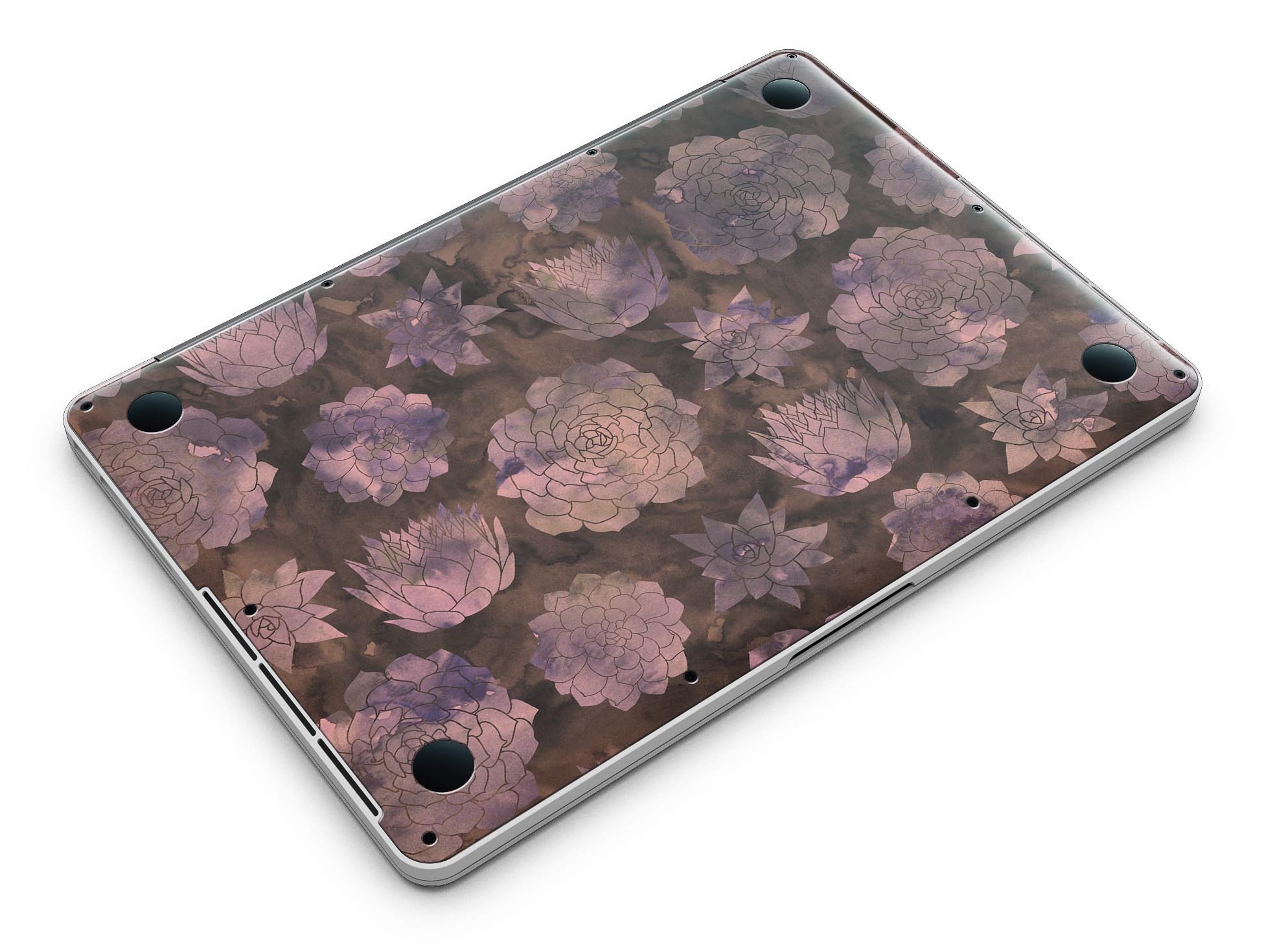 Brown Floral Succulents skin for MacBook Pro with Retina Display, showcasing vibrant floral patterns on a sleek vinyl surface.