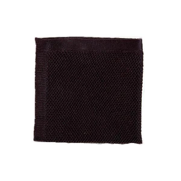 A stylish brown knitted pocket square displayed elegantly, showcasing its texture and dimensions.