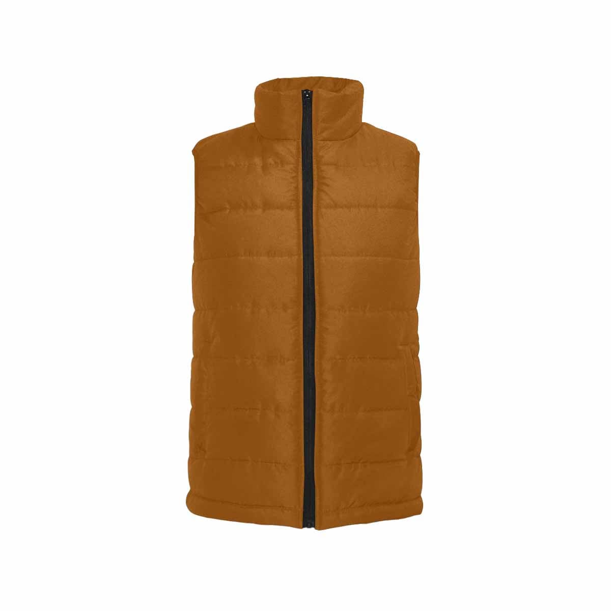 Brown men's padded vest featuring a quilted design and zipper closure, perfect for layering in cool weather.