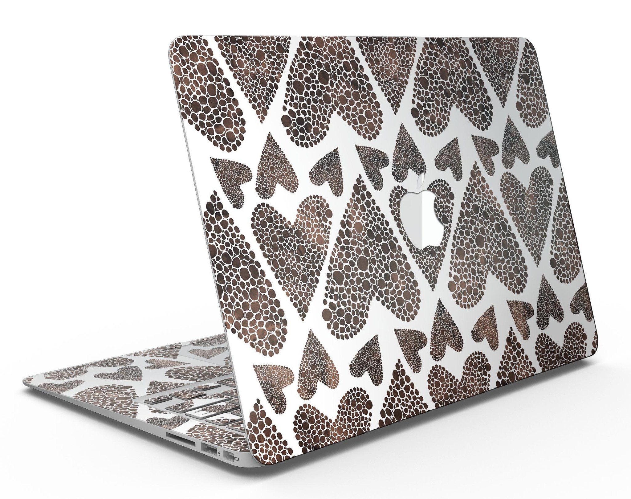 Brown Pebble Hearts MacBook Air Skin Kit showcasing stylish design and premium vinyl material.