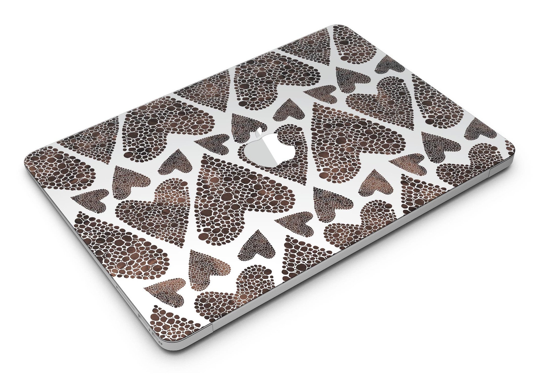 Brown Pebble Hearts MacBook Air Skin Kit showcasing stylish design and premium vinyl material.