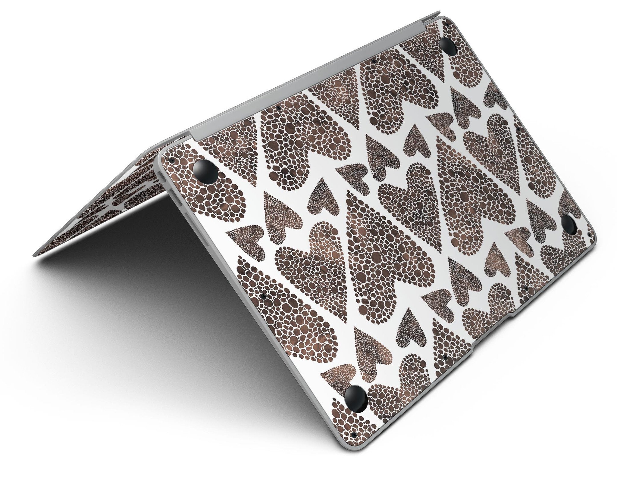 Brown Pebble Hearts MacBook Air Skin Kit showcasing stylish design and premium vinyl material.