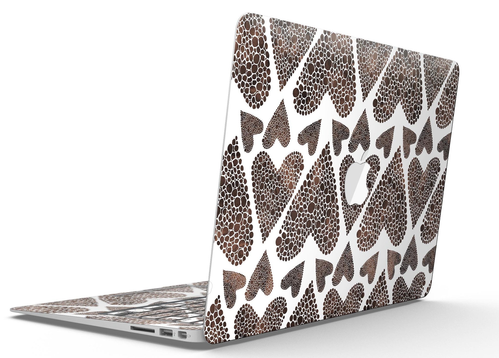 Brown Pebble Hearts MacBook Air Skin Kit showcasing stylish design and premium vinyl material.