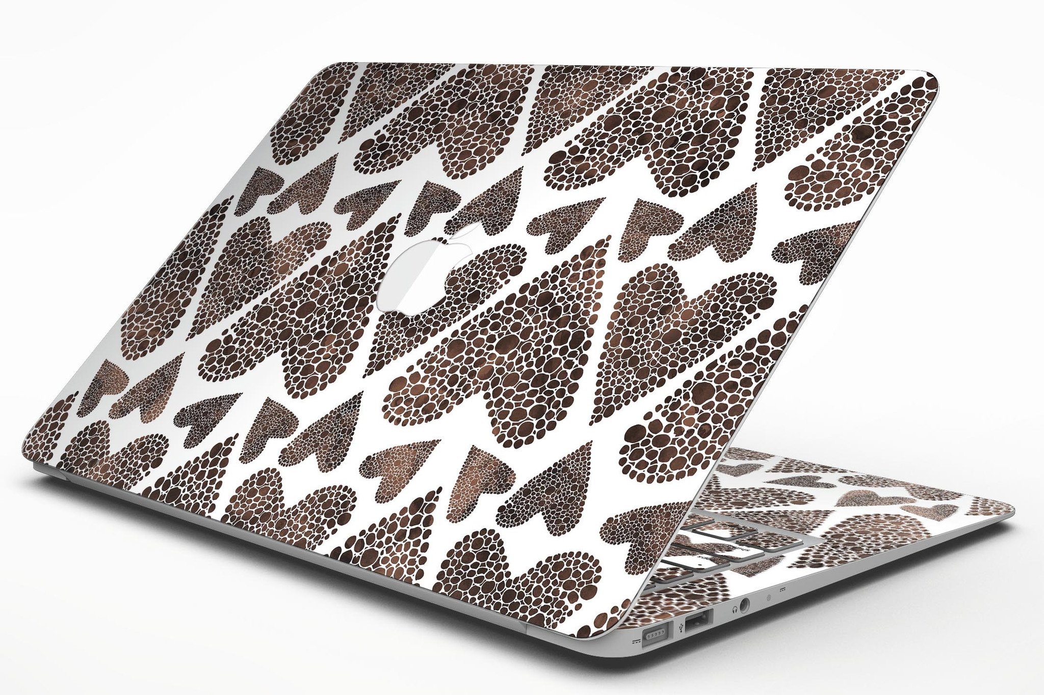 Brown Pebble Hearts MacBook Air Skin Kit showcasing stylish design and premium vinyl material.