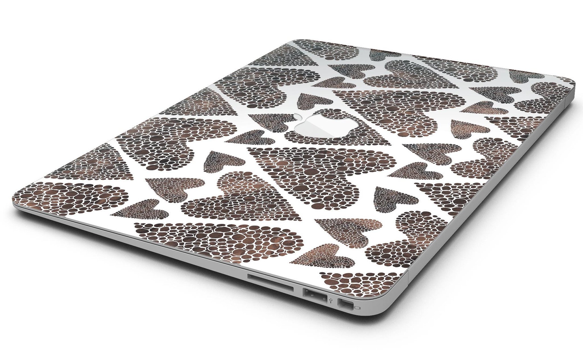 Brown Pebble Hearts MacBook Air Skin Kit showcasing stylish design and premium vinyl material.