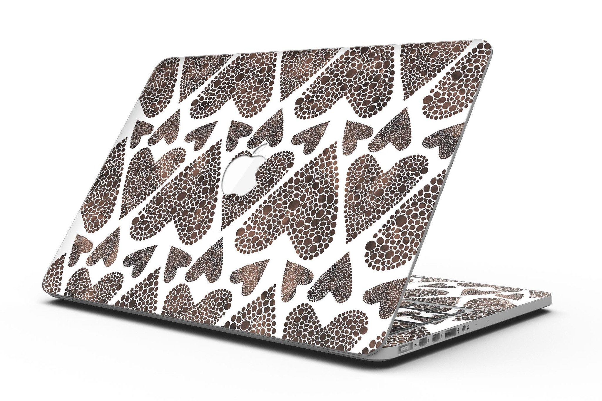 Brown Pebble Hearts skin for MacBook Pro with Retina Display, showcasing a stylish design that offers full coverage and protection.