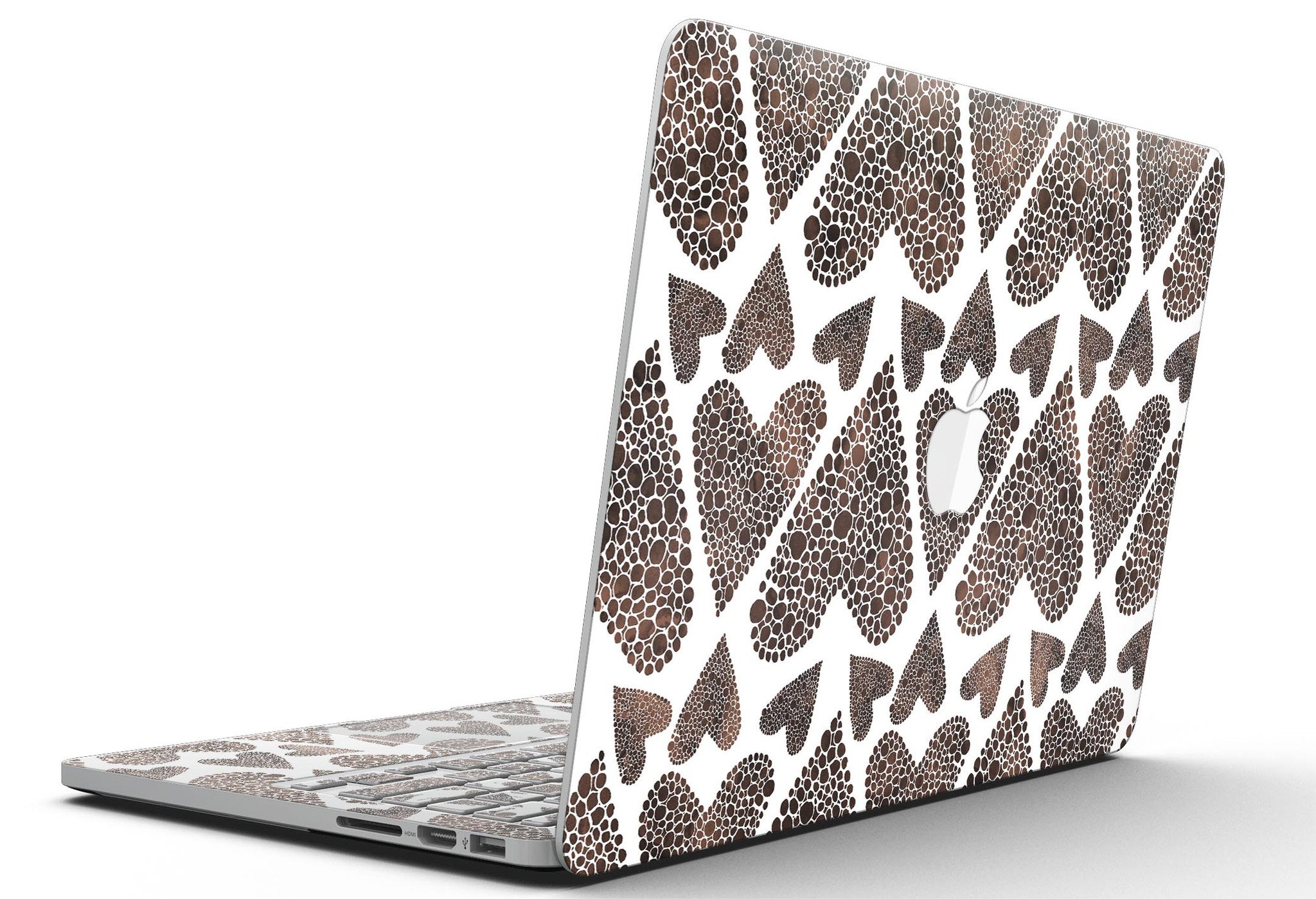 Brown Pebble Hearts skin for MacBook Pro with Retina Display, showcasing a stylish design that offers full coverage and protection.