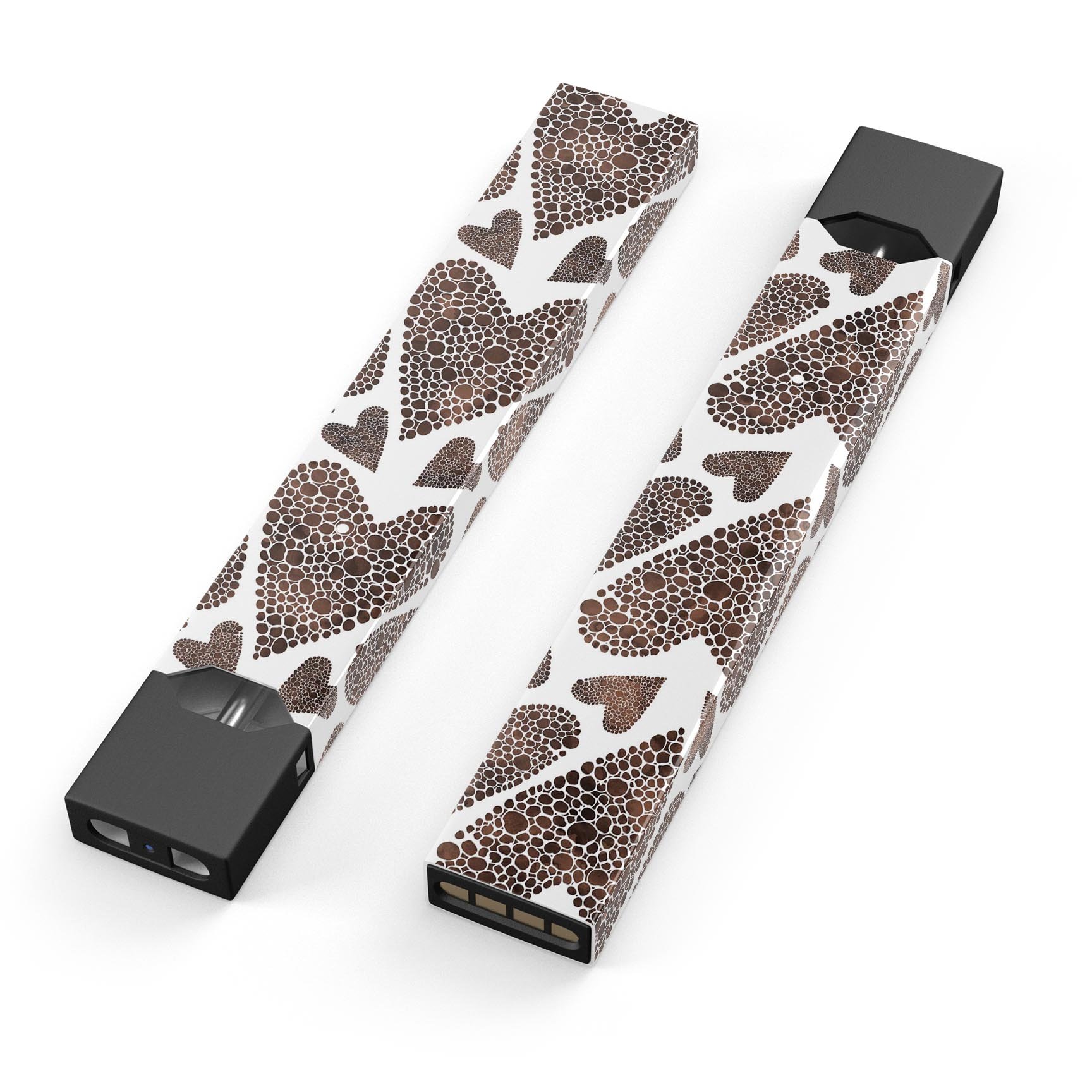 Brown Pebble Hearts skin-wrap sticker designed for JUUL vaping device, showcasing a stylish and protective design.