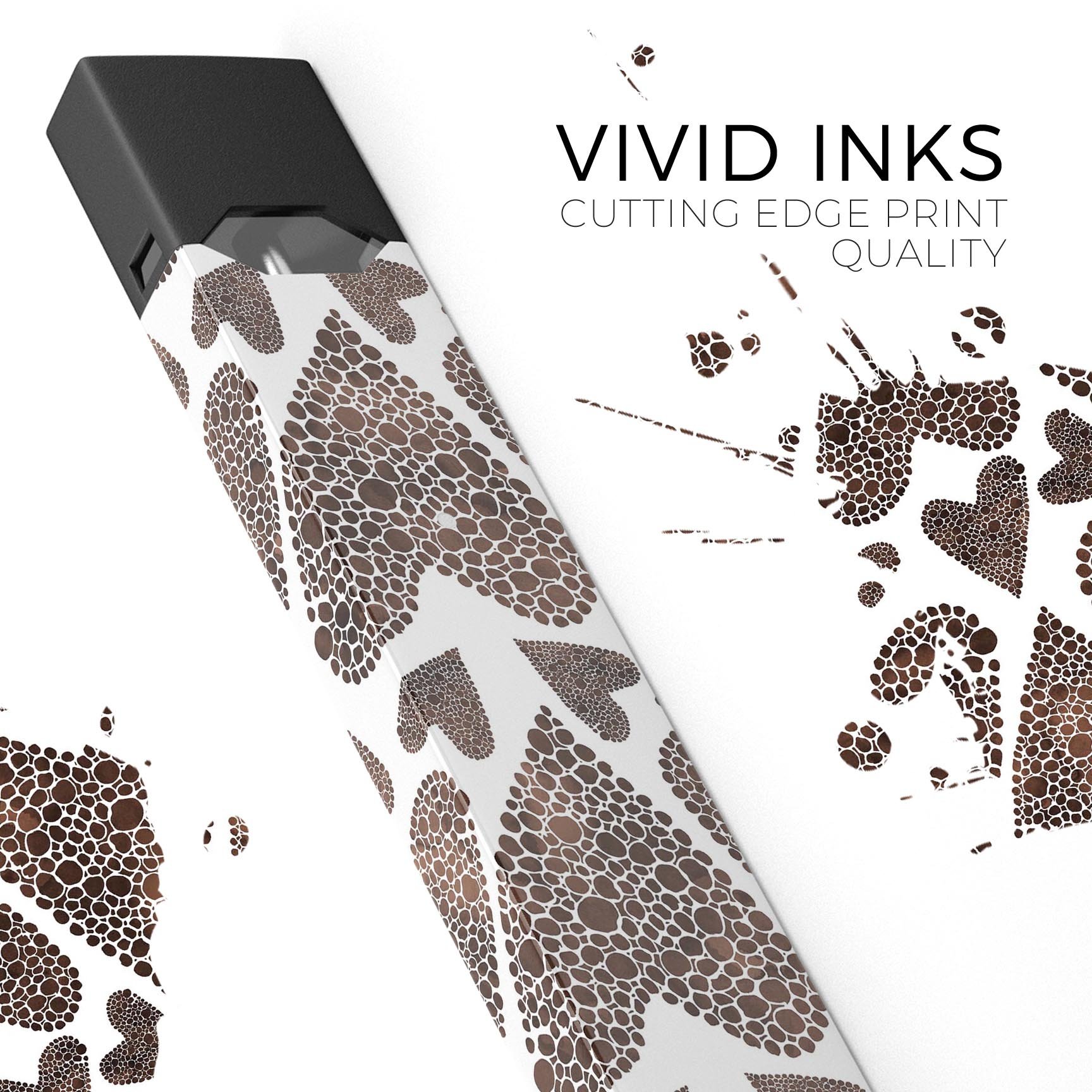 Brown Pebble Hearts skin-wrap sticker designed for JUUL vaping device, showcasing a stylish and protective design.