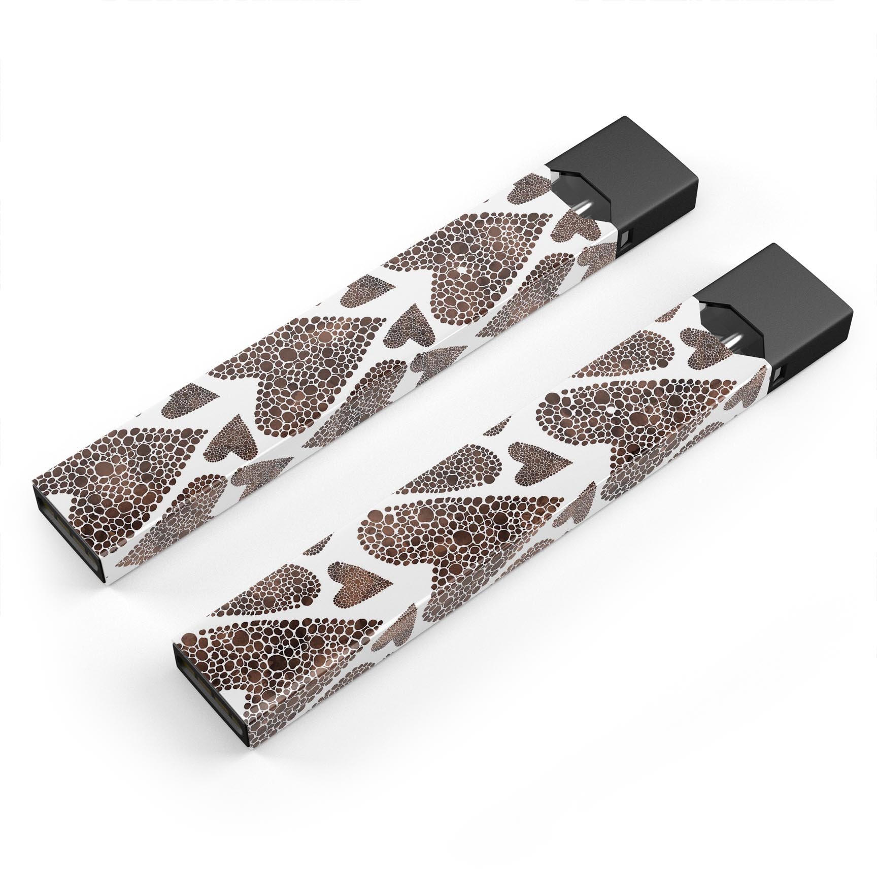 Brown Pebble Hearts skin-wrap sticker designed for JUUL vaping device, showcasing a stylish and protective design.