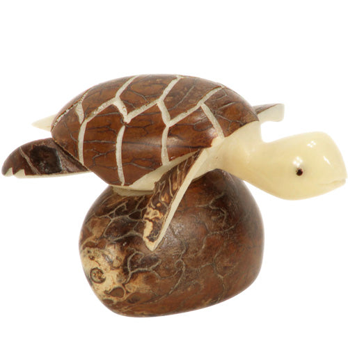 Hand-carved Brown Sea Turtle figurine made from tagua nuts, showcasing natural colors and intricate details.