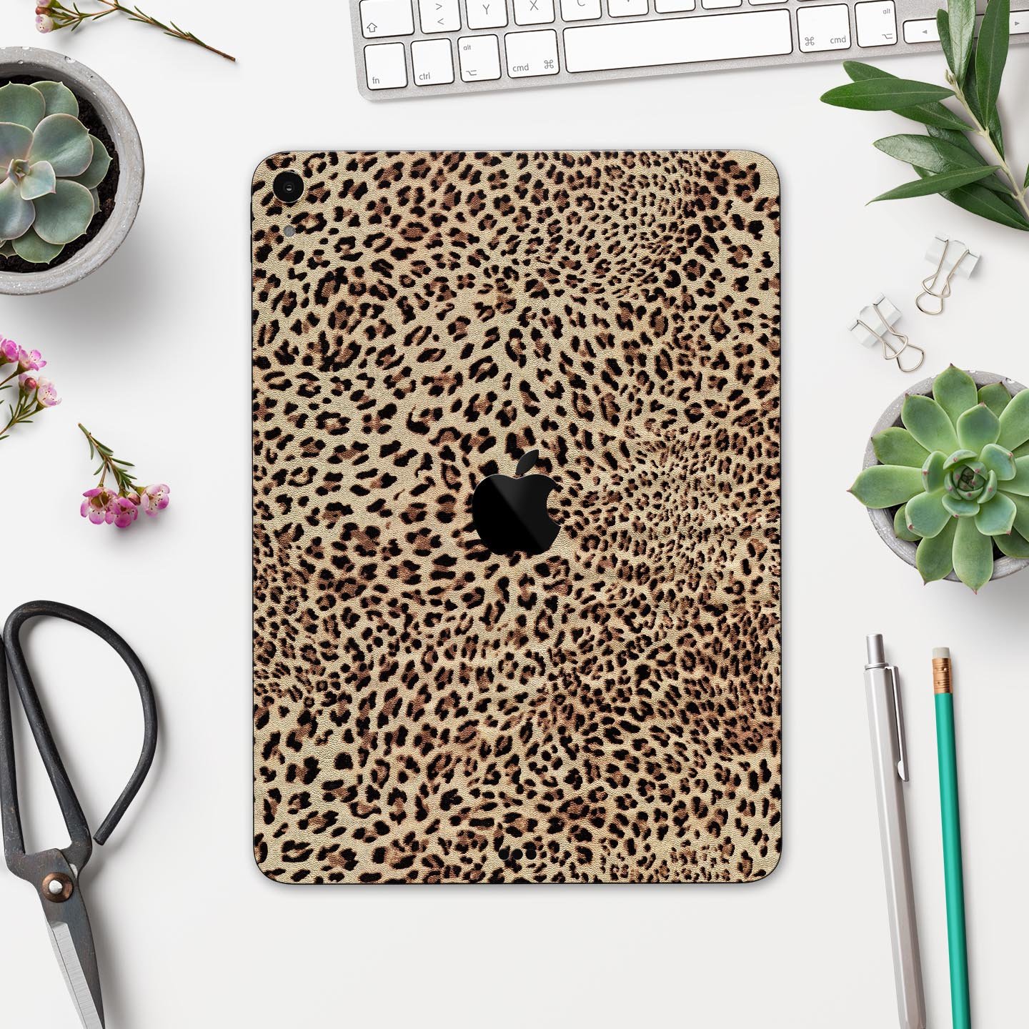 Brown Vector Leopard Print skin decal for Apple iPad, showcasing a stylish leopard pattern on a sleek surface.