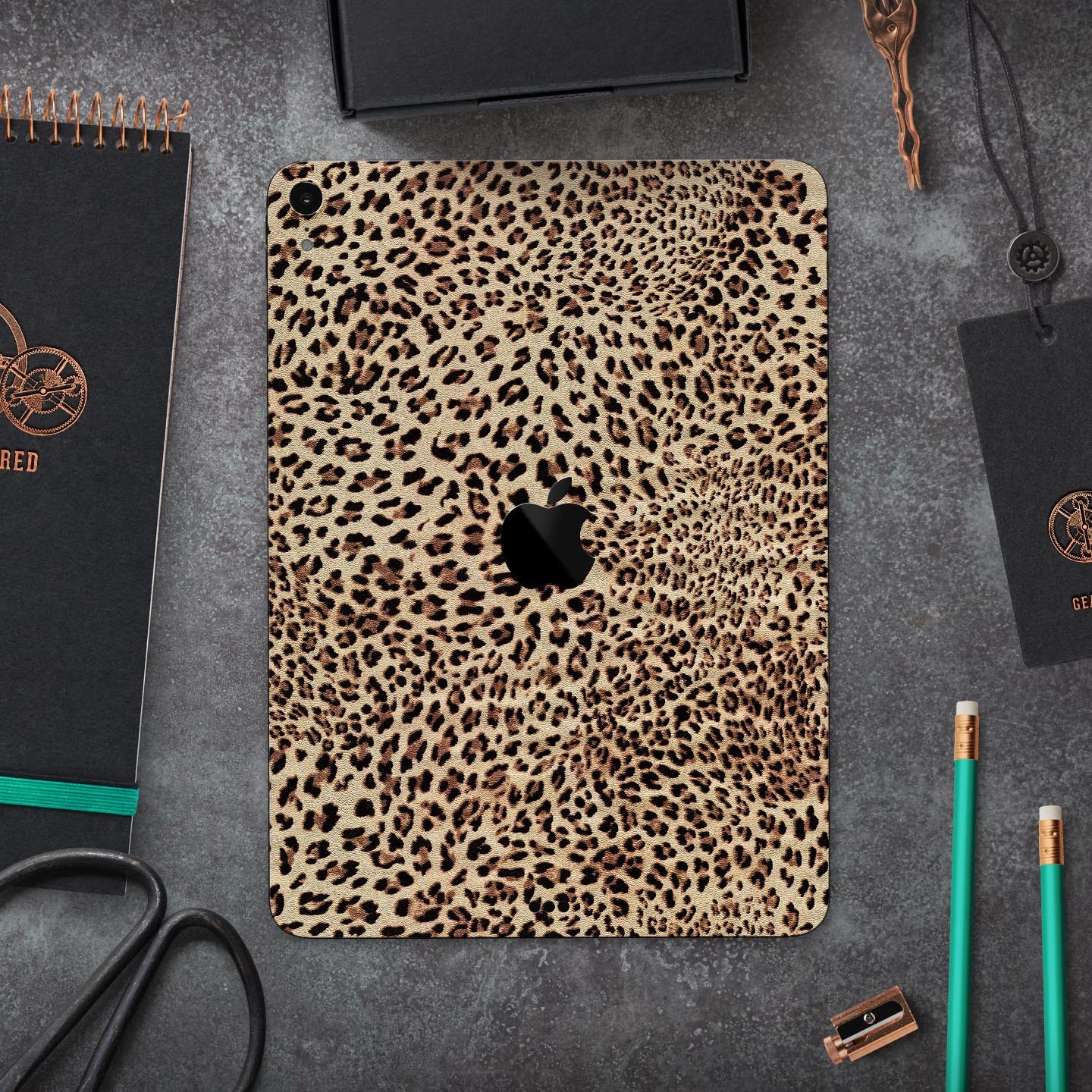 Brown Vector Leopard Print skin decal for Apple iPad, showcasing a stylish leopard pattern on a sleek surface.