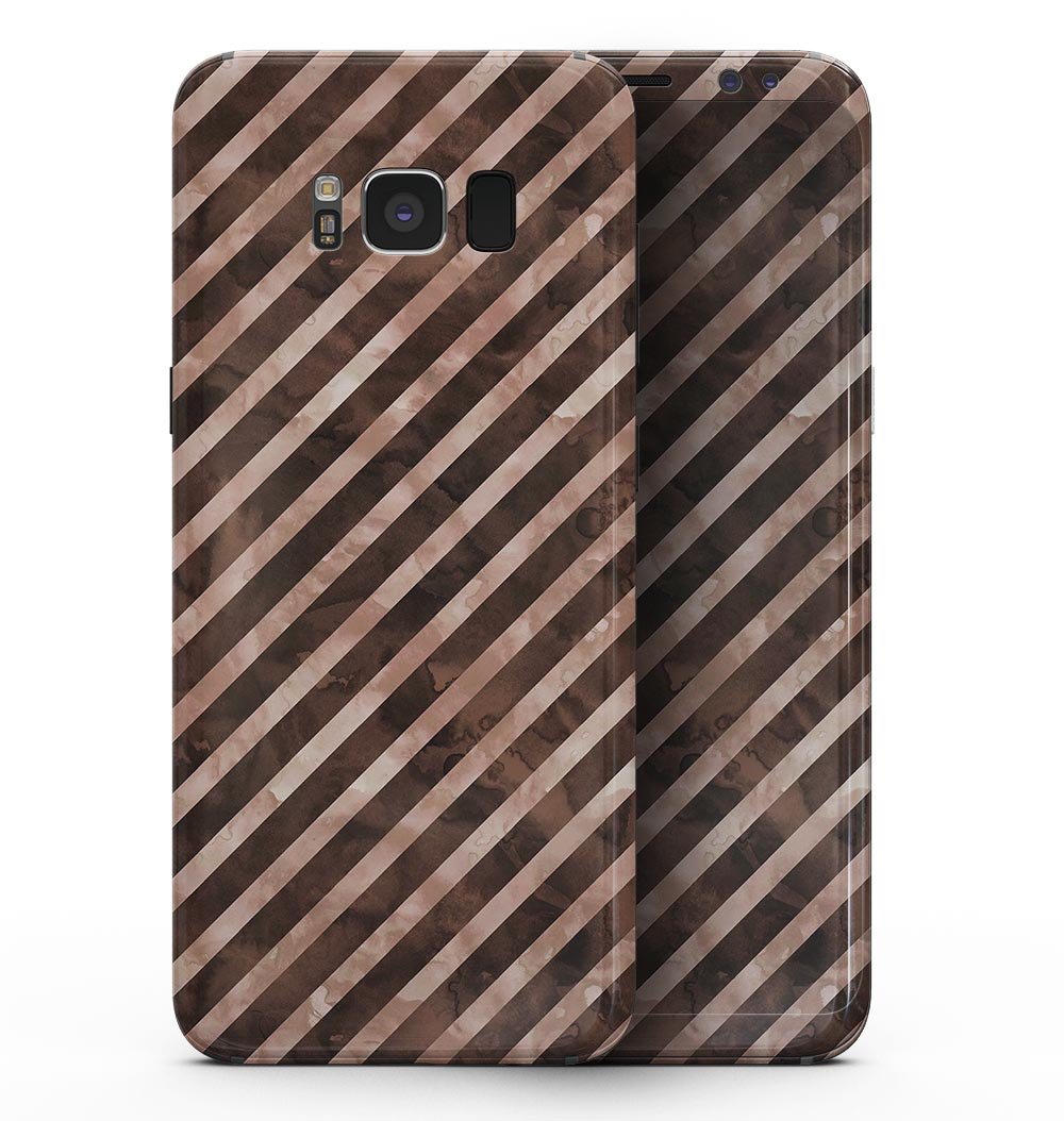 Brown Watercolor Diagonal Stripes full-body skin for Samsung Galaxy S8, showcasing a stylish design with diagonal stripes.