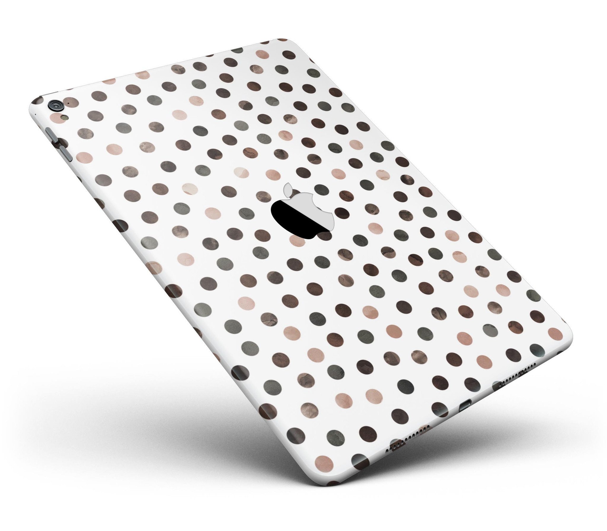 Brown watercolor dots design skin for iPad Pro, showcasing full body coverage and stylish appearance.