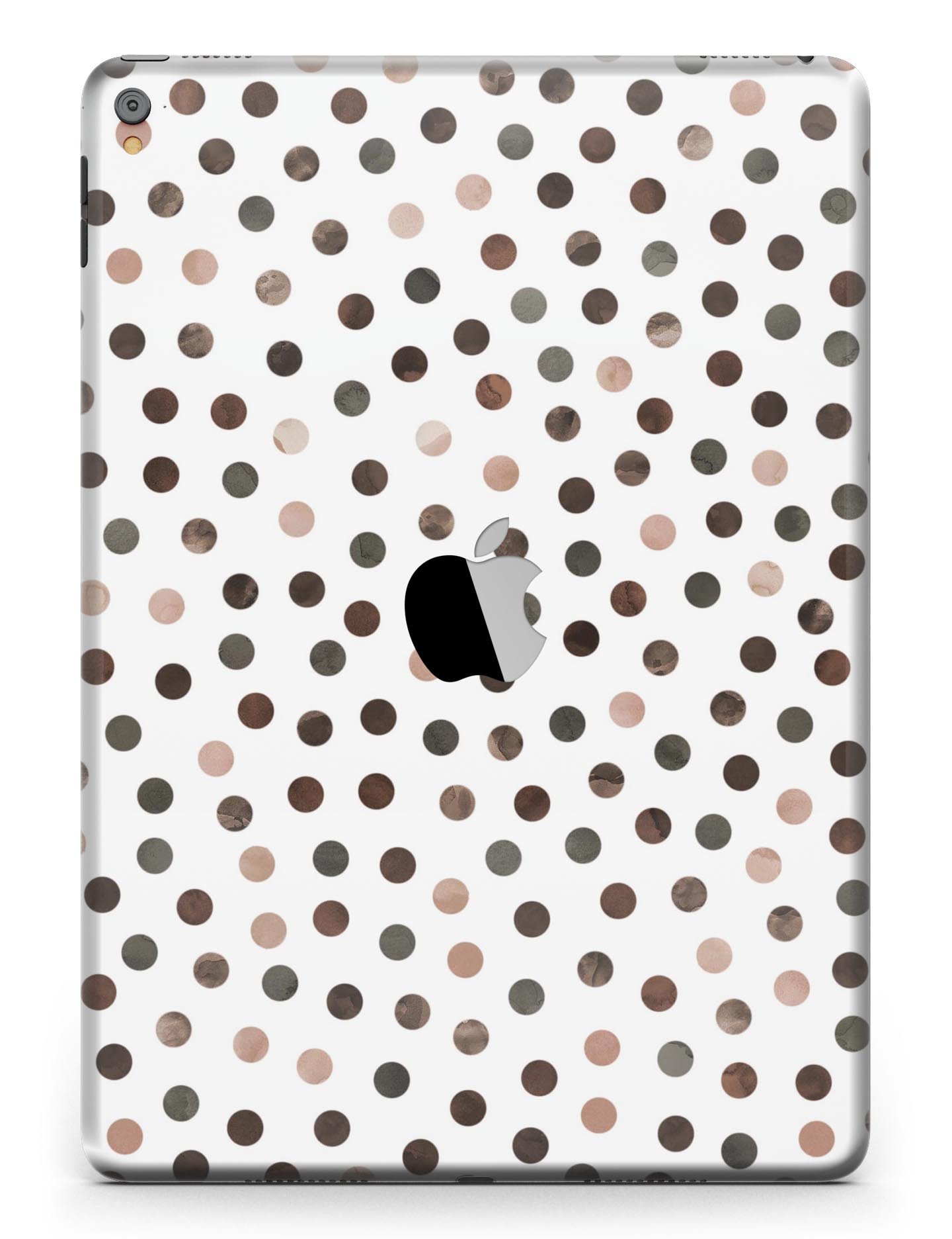 Brown watercolor dots design skin for iPad Pro, showcasing full body coverage and stylish appearance.