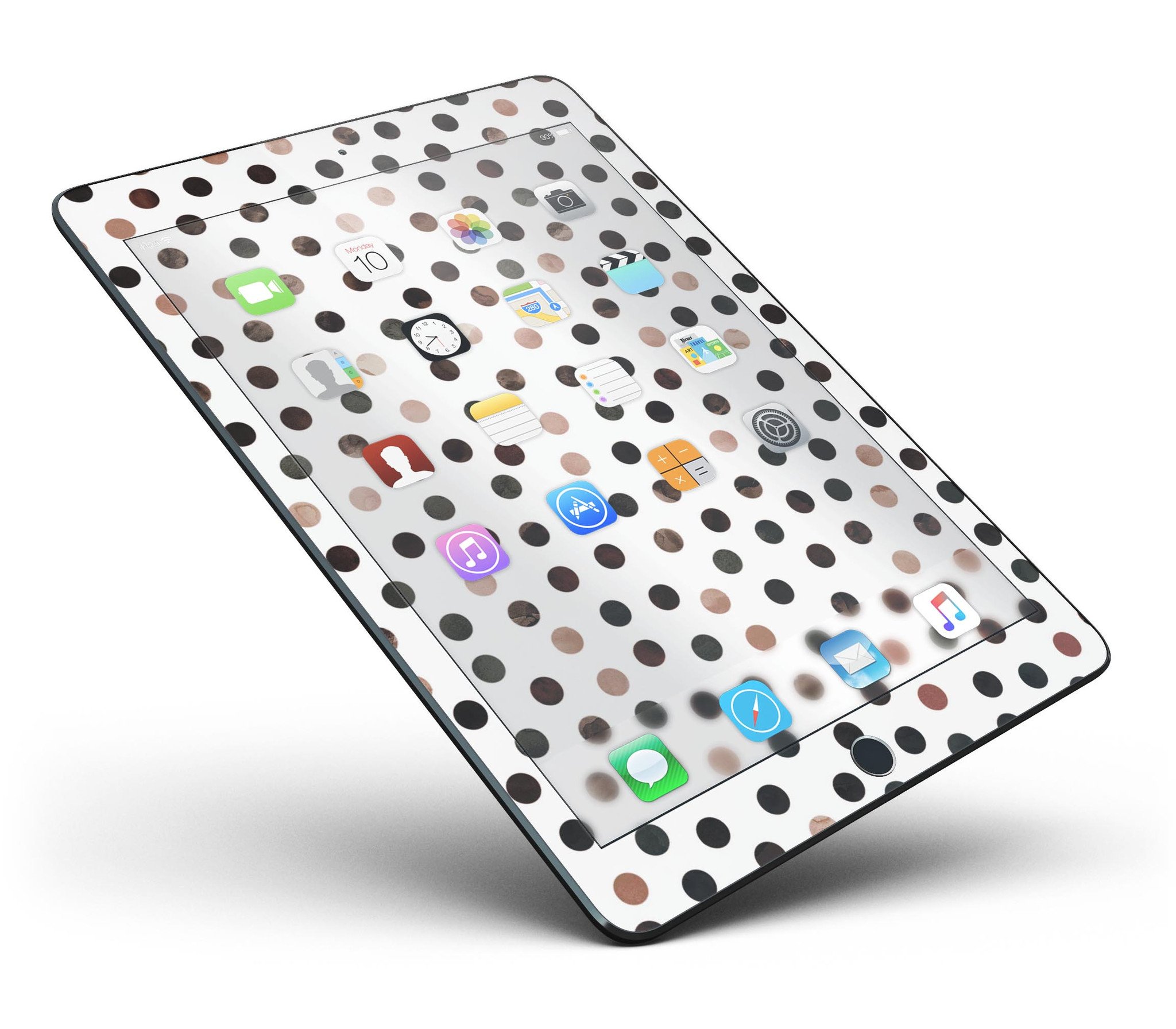 Brown watercolor dots design skin for iPad Pro, showcasing full body coverage and stylish appearance.