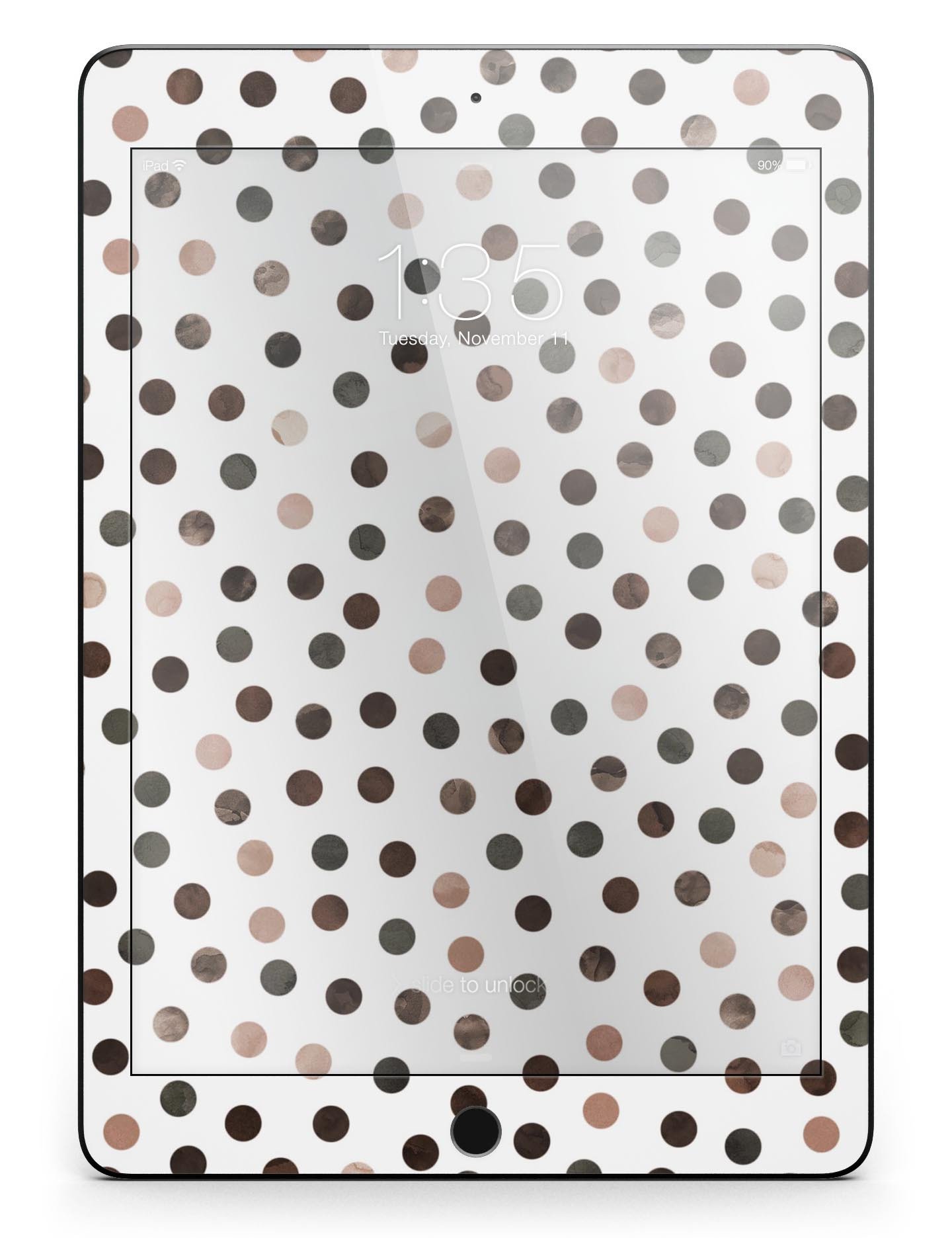 Brown watercolor dots design skin for iPad Pro, showcasing full body coverage and stylish appearance.