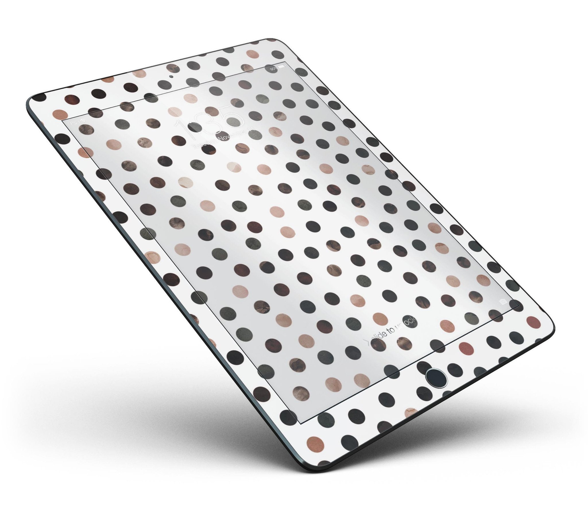 Brown watercolor dots design skin for iPad Pro, showcasing full body coverage and stylish appearance.