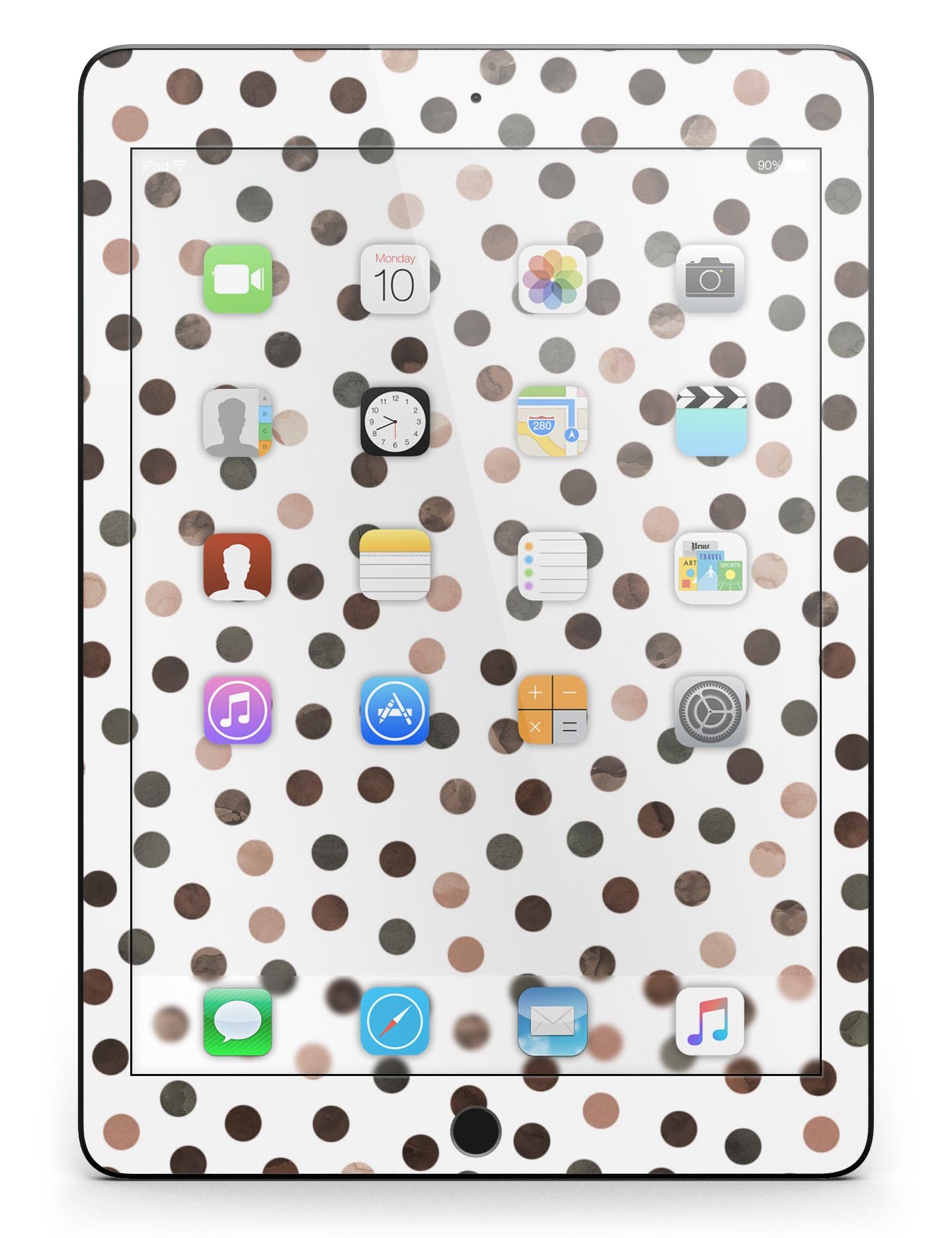 Brown watercolor dots design skin for iPad Pro, showcasing full body coverage and stylish appearance.