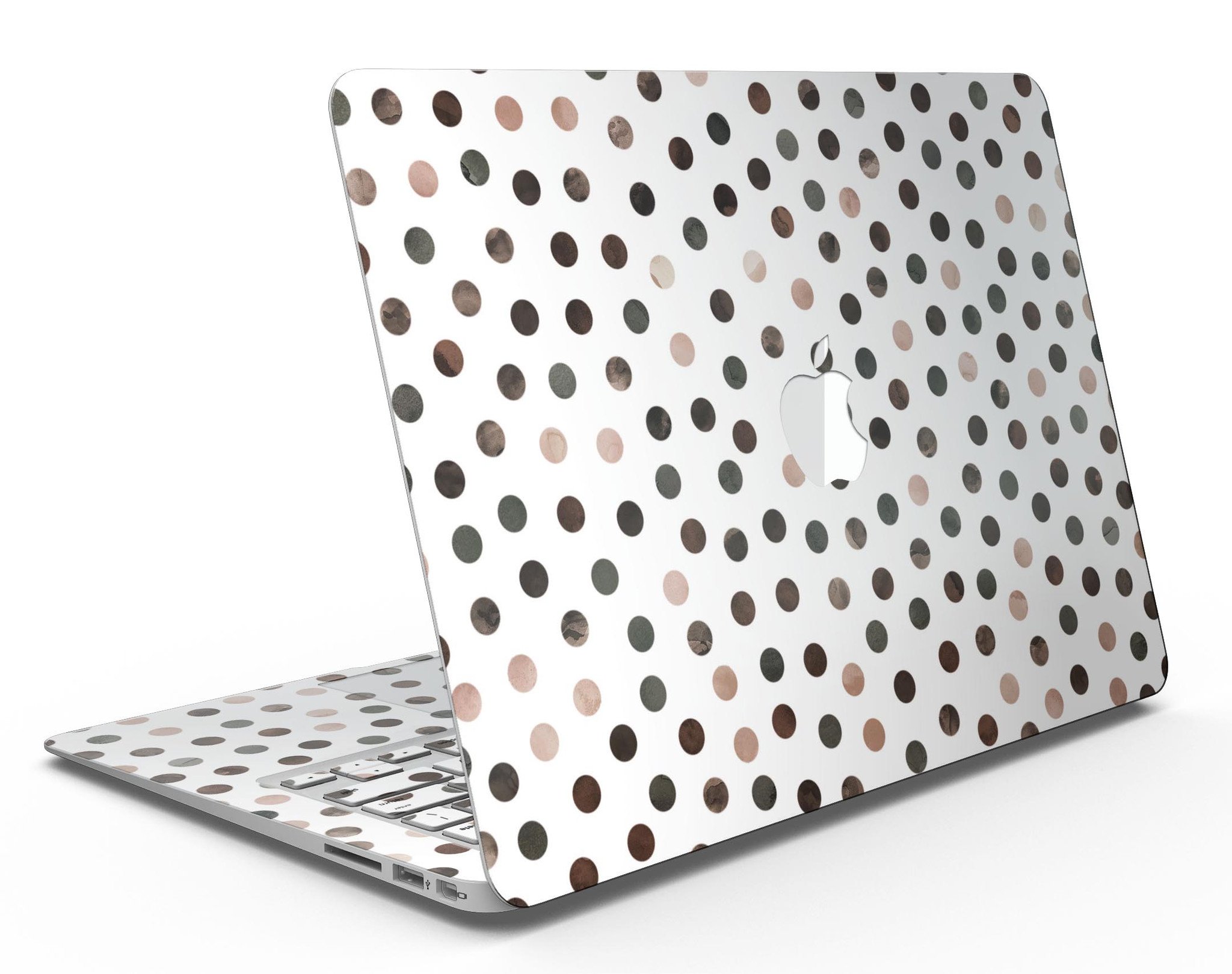 Brown Watercolor Dots Skin Kit for MacBook Air, showcasing a stylish design over a white background.