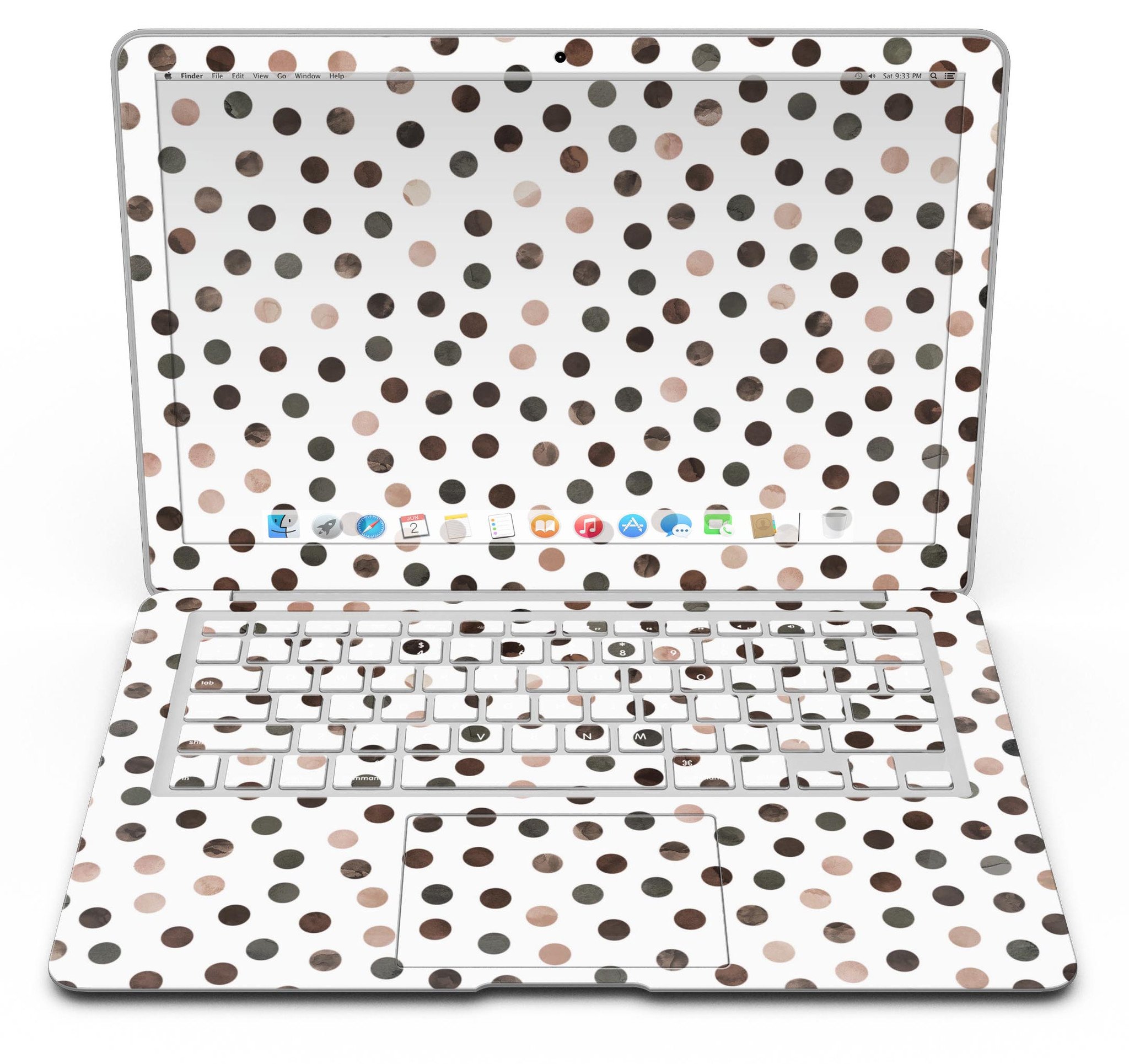 Brown Watercolor Dots Skin Kit for MacBook Air, showcasing a stylish design over a white background.