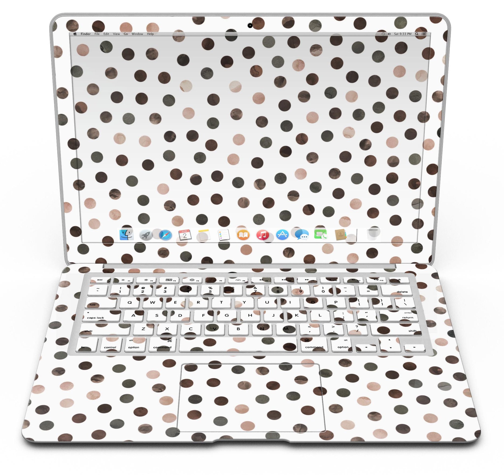 Brown Watercolor Dots Skin Kit for MacBook Air, showcasing a stylish design over a white background.