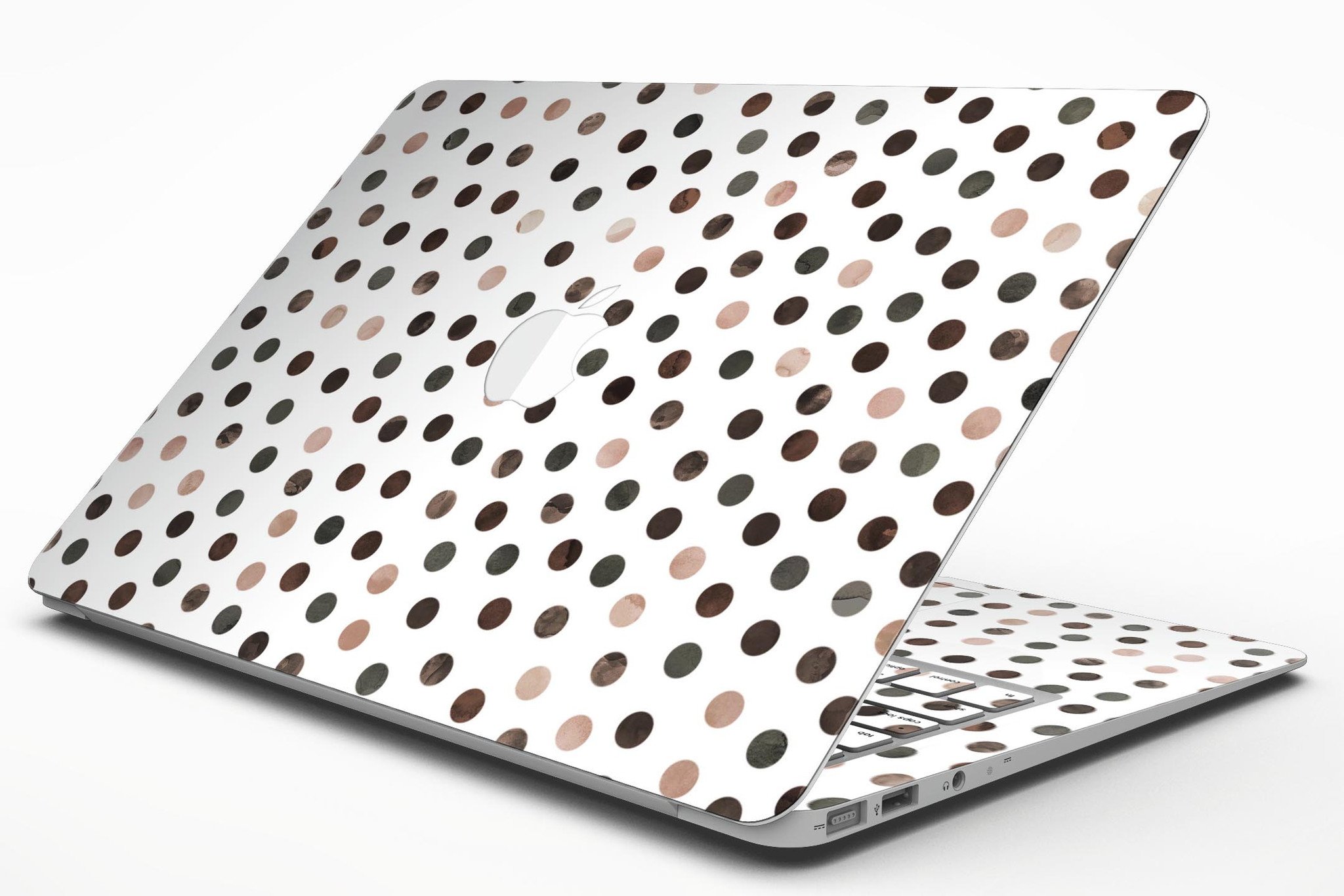 Brown Watercolor Dots Skin Kit for MacBook Air, showcasing a stylish design over a white background.