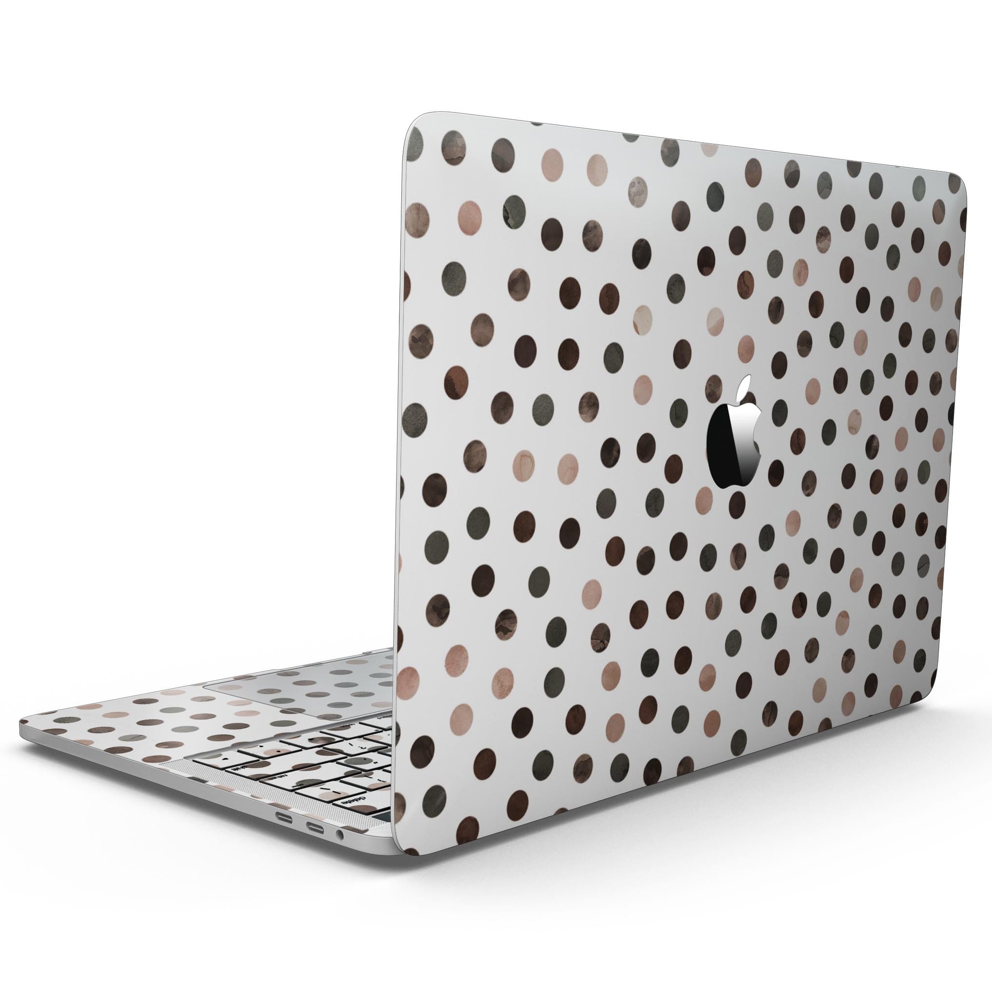 Brown watercolor dots skin for MacBook Pro with Touch Bar, showcasing a stylish design on a white background.