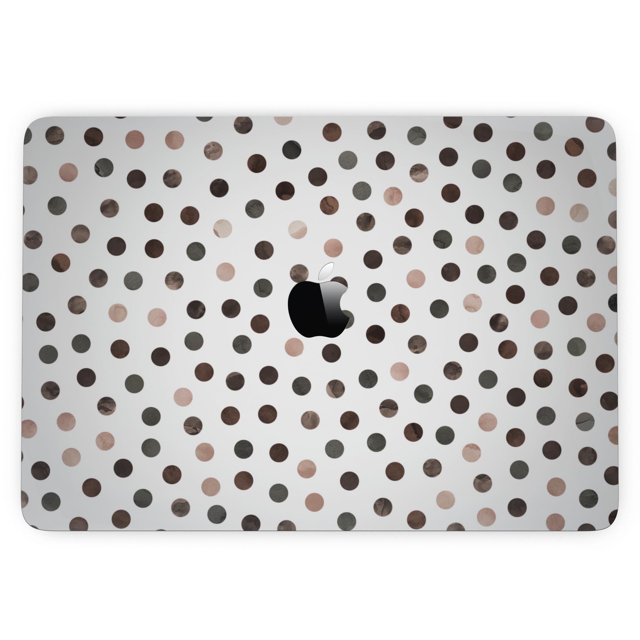 Brown watercolor dots skin for MacBook Pro with Touch Bar, showcasing a stylish design on a white background.