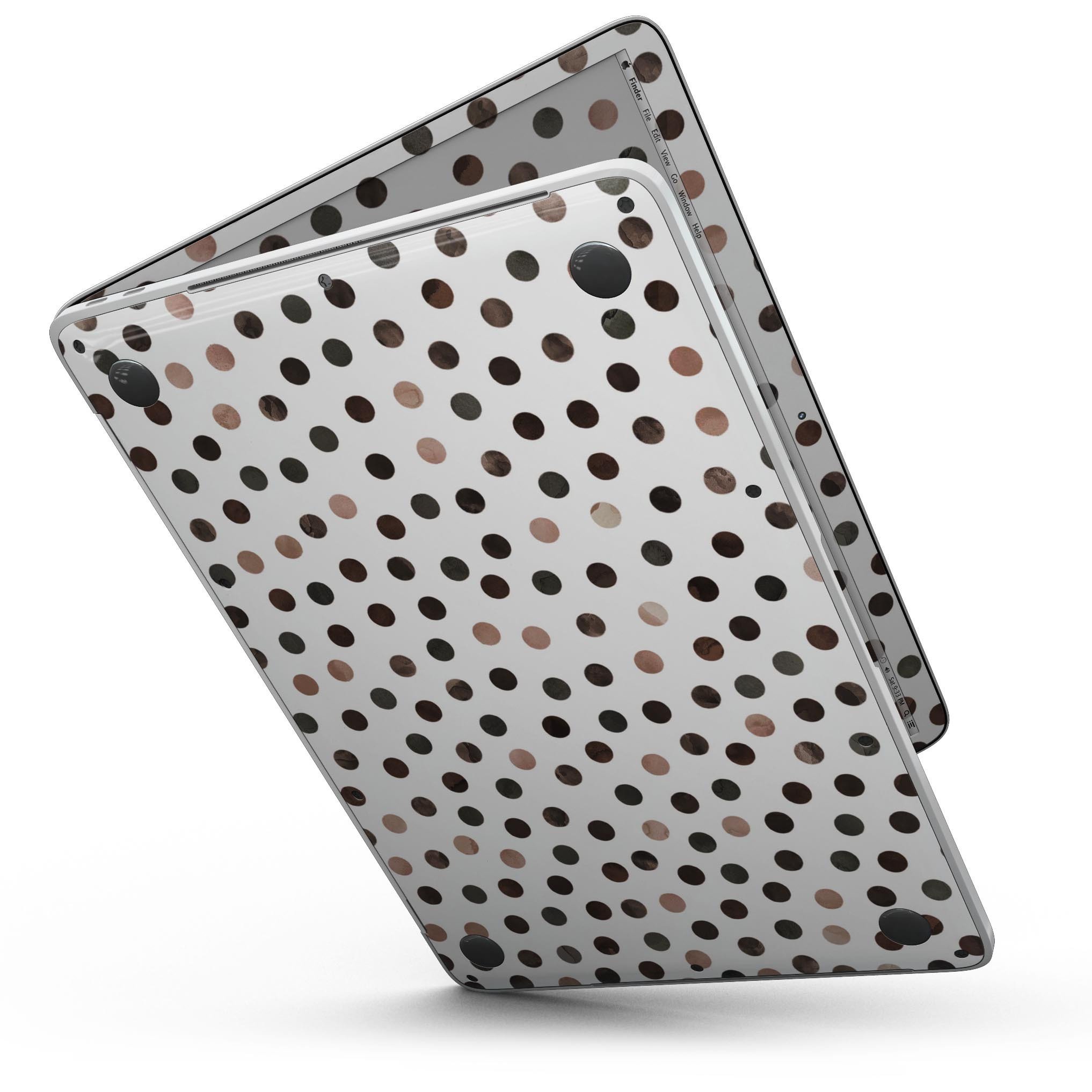 Brown watercolor dots skin for MacBook Pro with Touch Bar, showcasing a stylish design on a white background.