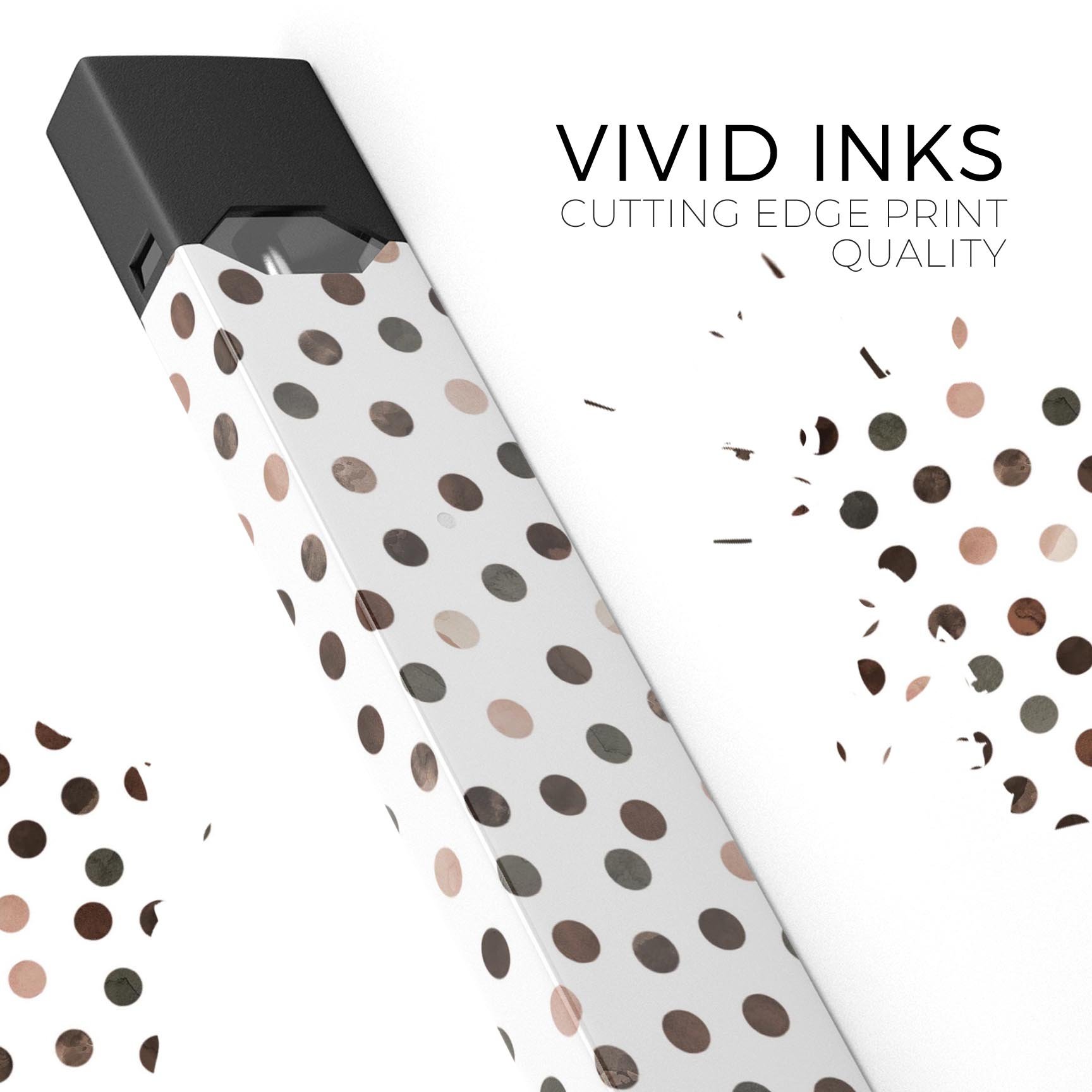 Brown Watercolor Dots skin-wrap for JUUL vaping device, showcasing a stylish design and protective features.