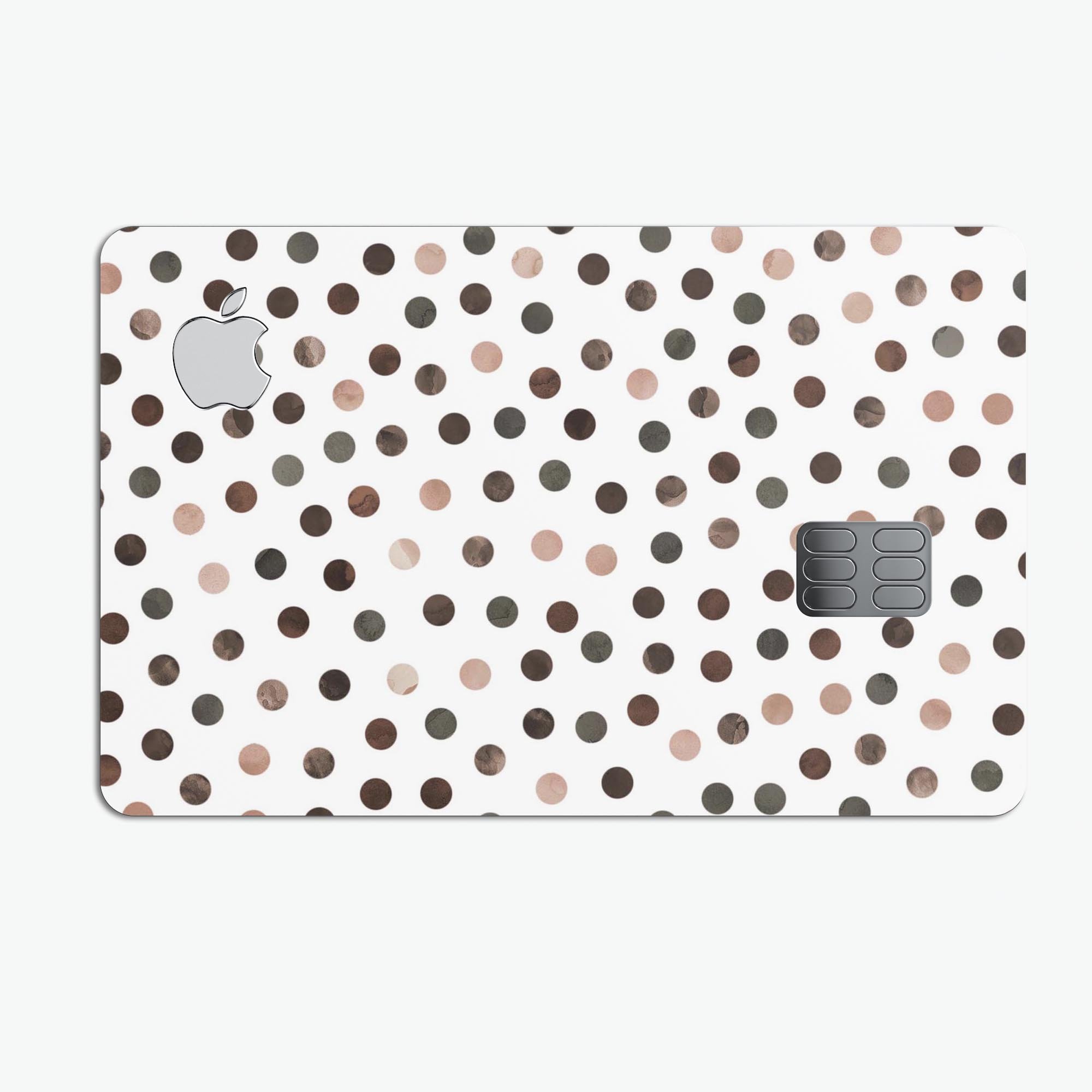 Brown Watercolor Dots skin decal for Apple Card, showcasing a stylish design over a white background.