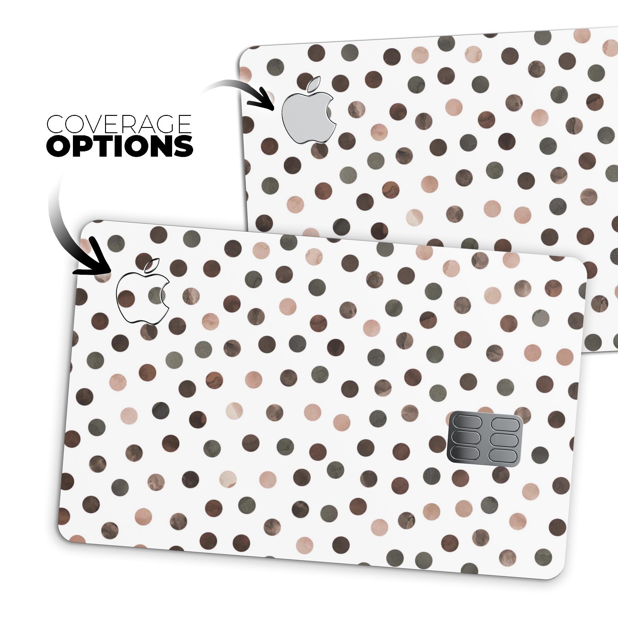 Brown Watercolor Dots skin decal for Apple Card, showcasing a stylish design over a white background.