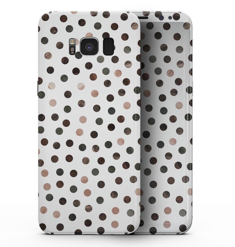 Samsung Galaxy S8 with Brown Watercolor Dots full-body skin, showcasing a stylish design that protects the device.