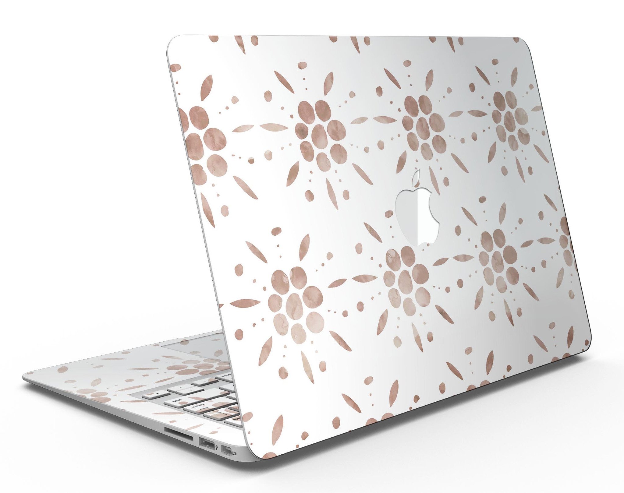 Brown Watercolor Flowers skin kit for MacBook Air, showcasing a vibrant floral design on a sleek device.