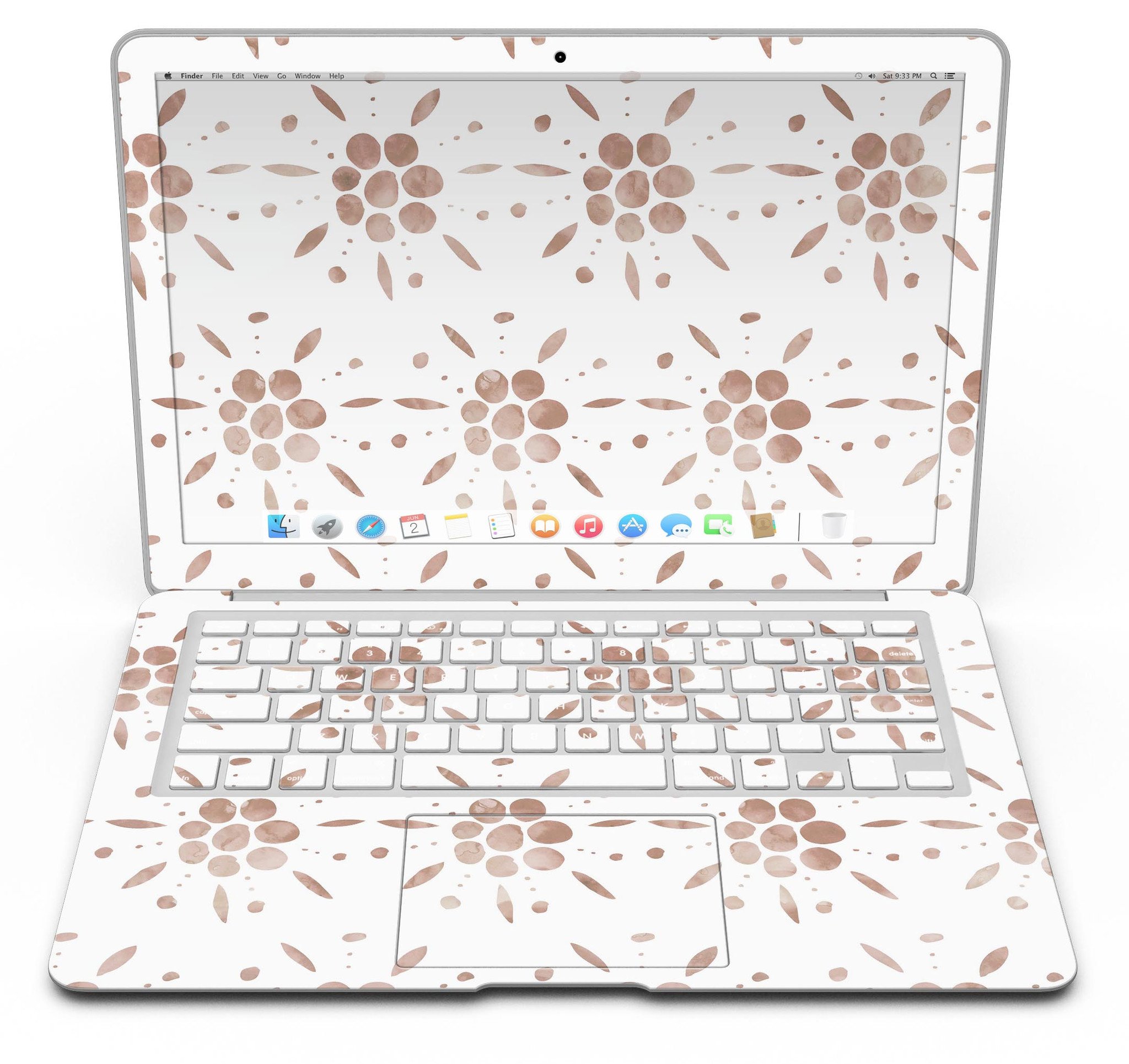 Brown Watercolor Flowers skin kit for MacBook Air, showcasing a vibrant floral design on a sleek device.