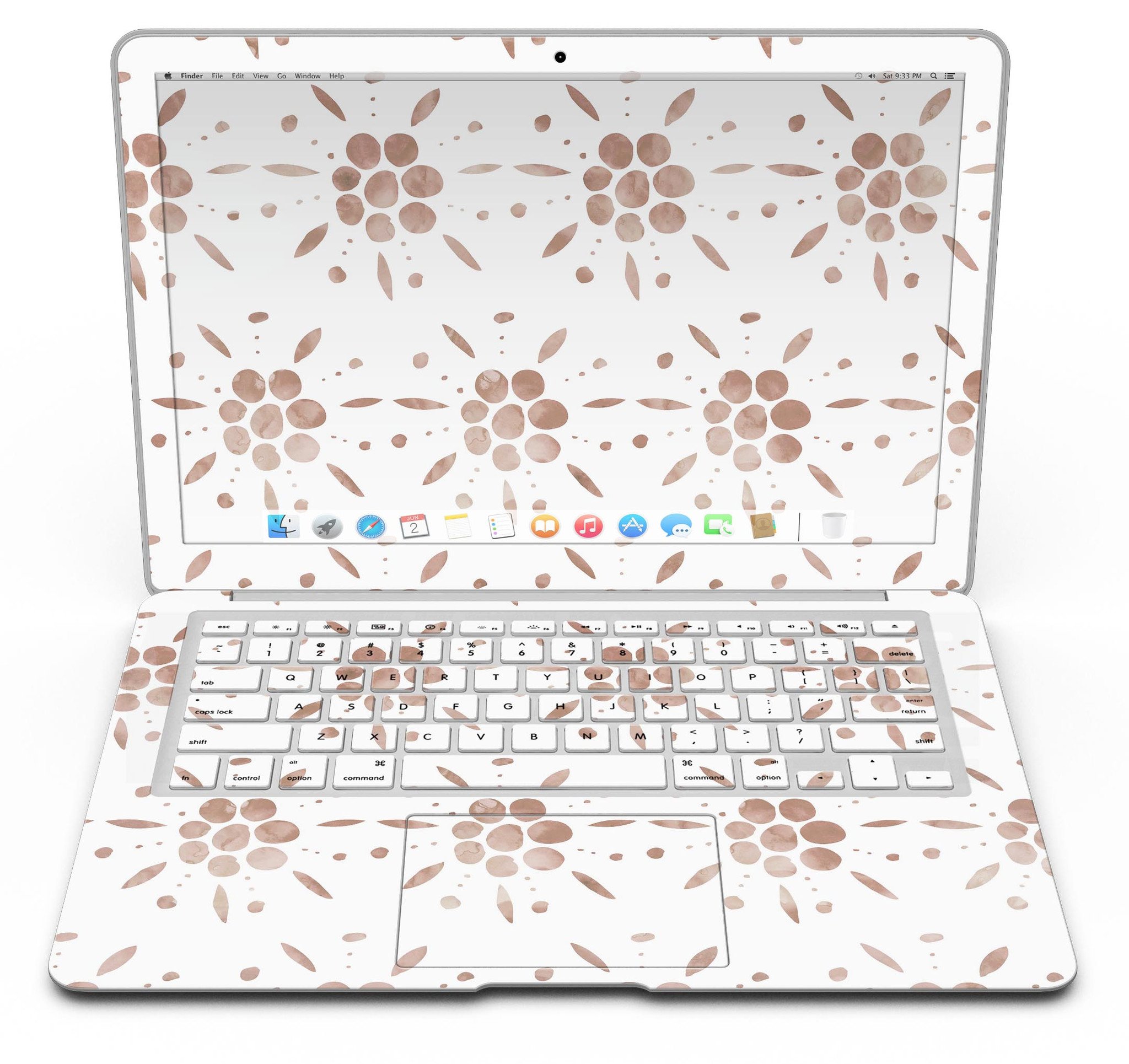 Brown Watercolor Flowers skin kit for MacBook Air, showcasing a vibrant floral design on a sleek device.