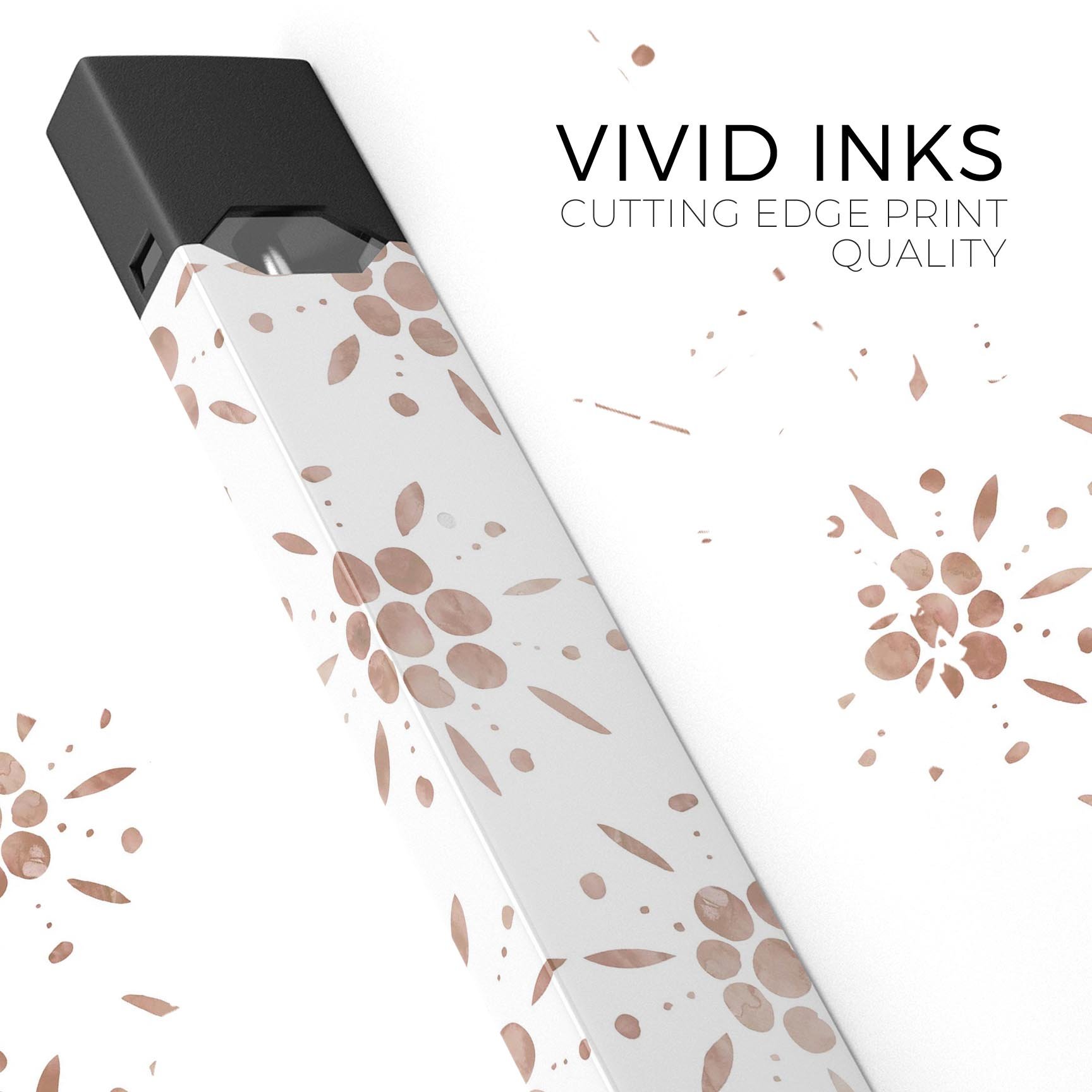 Brown Watercolor Flowers premium decal skin-wrap for JUUL device, showcasing vibrant floral design and protective features.