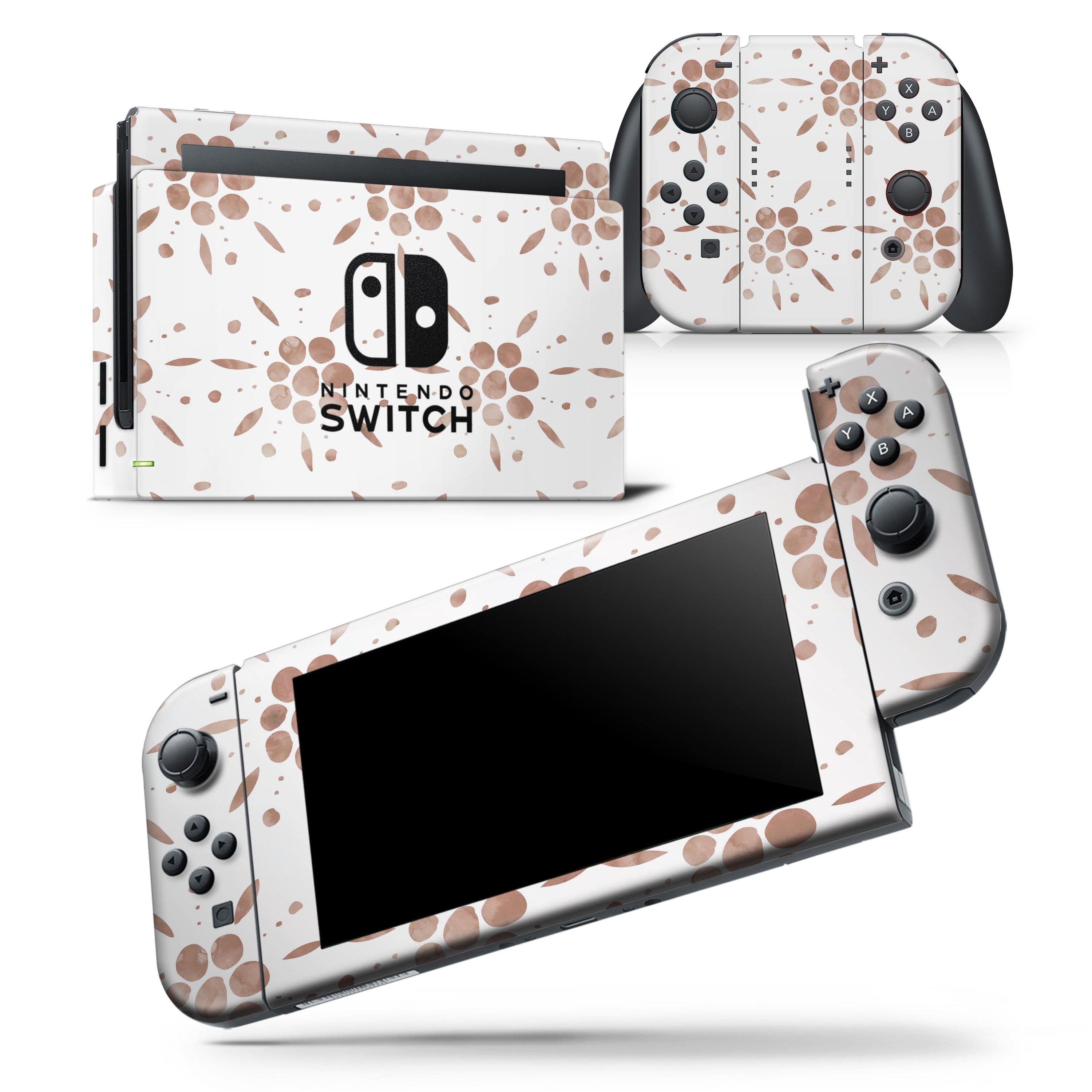 Brown Watercolor Flowers skin wrap decal for Nintendo Switch Lite, showcasing vibrant floral design and smooth finish.