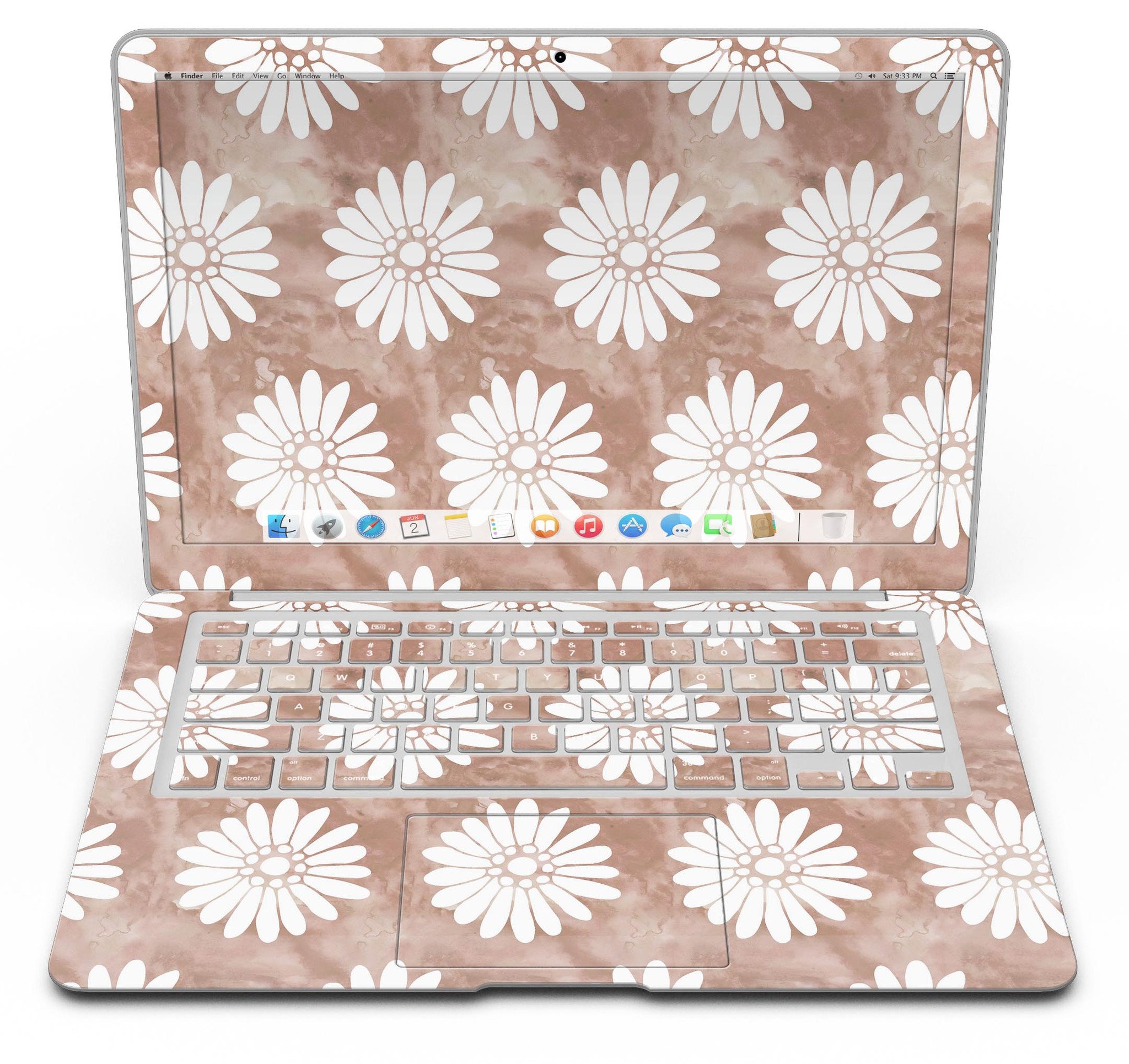 Brown Watercolor Flowers V2 skin kit for MacBook Air, showcasing a vibrant floral design on premium vinyl.