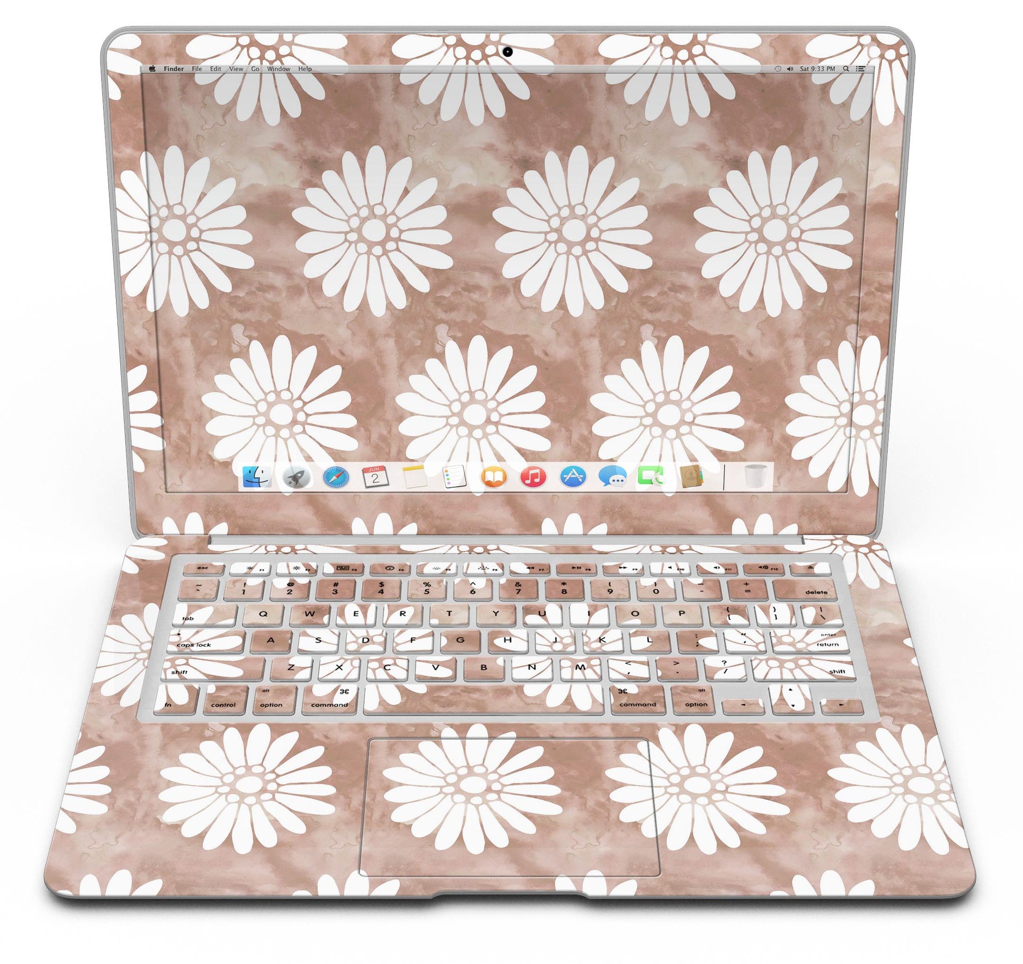 Brown Watercolor Flowers V2 skin kit for MacBook Air, showcasing a vibrant floral design on premium vinyl.