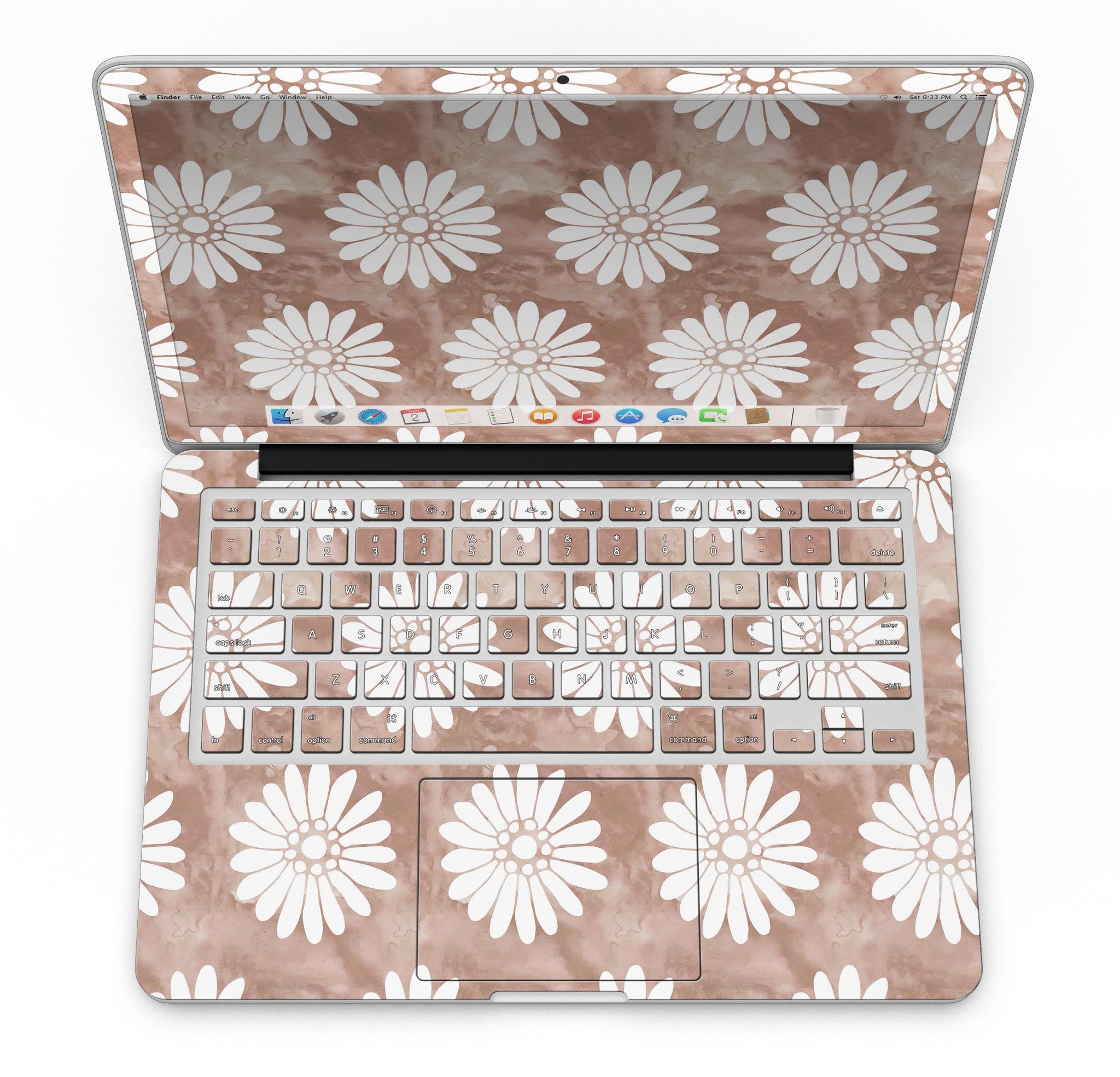 Brown Watercolor Flowers V2 skin for MacBook Pro with Retina Display, showcasing a vibrant floral design on a sleek laptop.