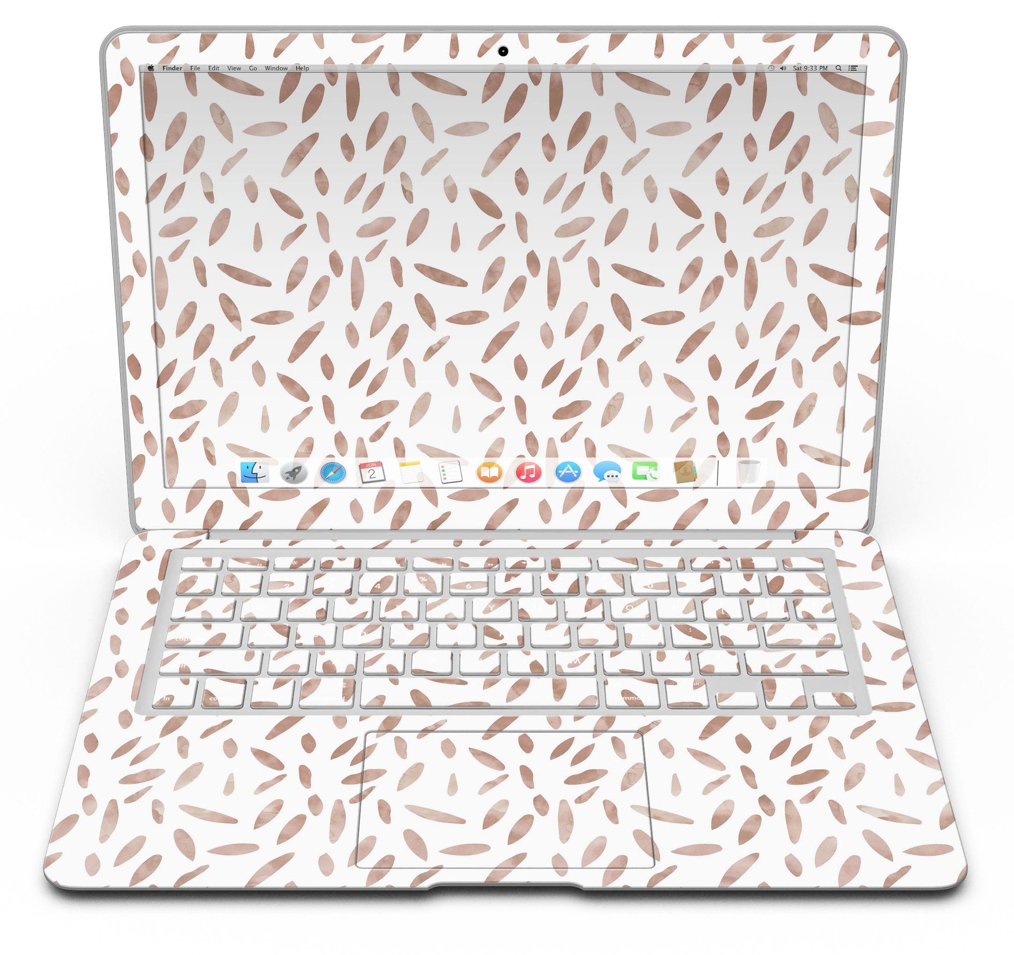 Brown Watercolor Pedals skin kit for MacBook Air, showcasing a vibrant watercolor design that adds style and protection.