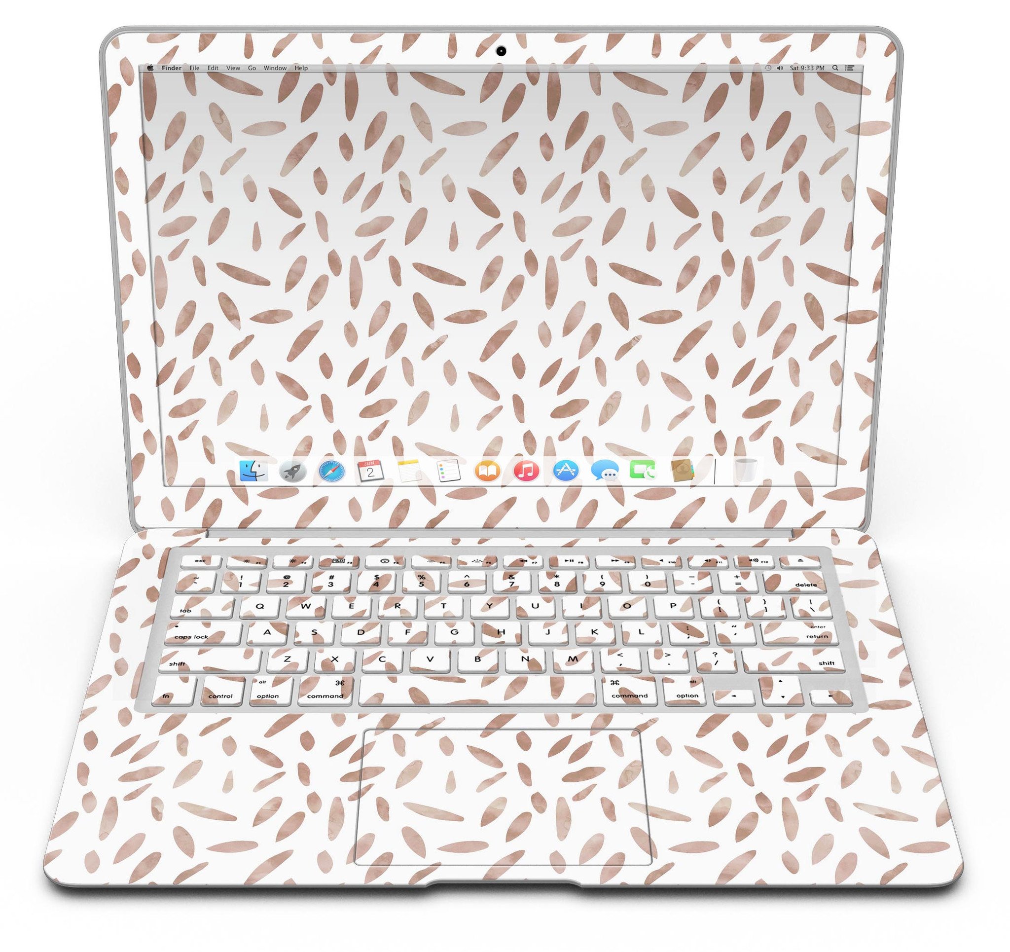 Brown Watercolor Pedals skin kit for MacBook Air, showcasing a vibrant watercolor design that adds style and protection.