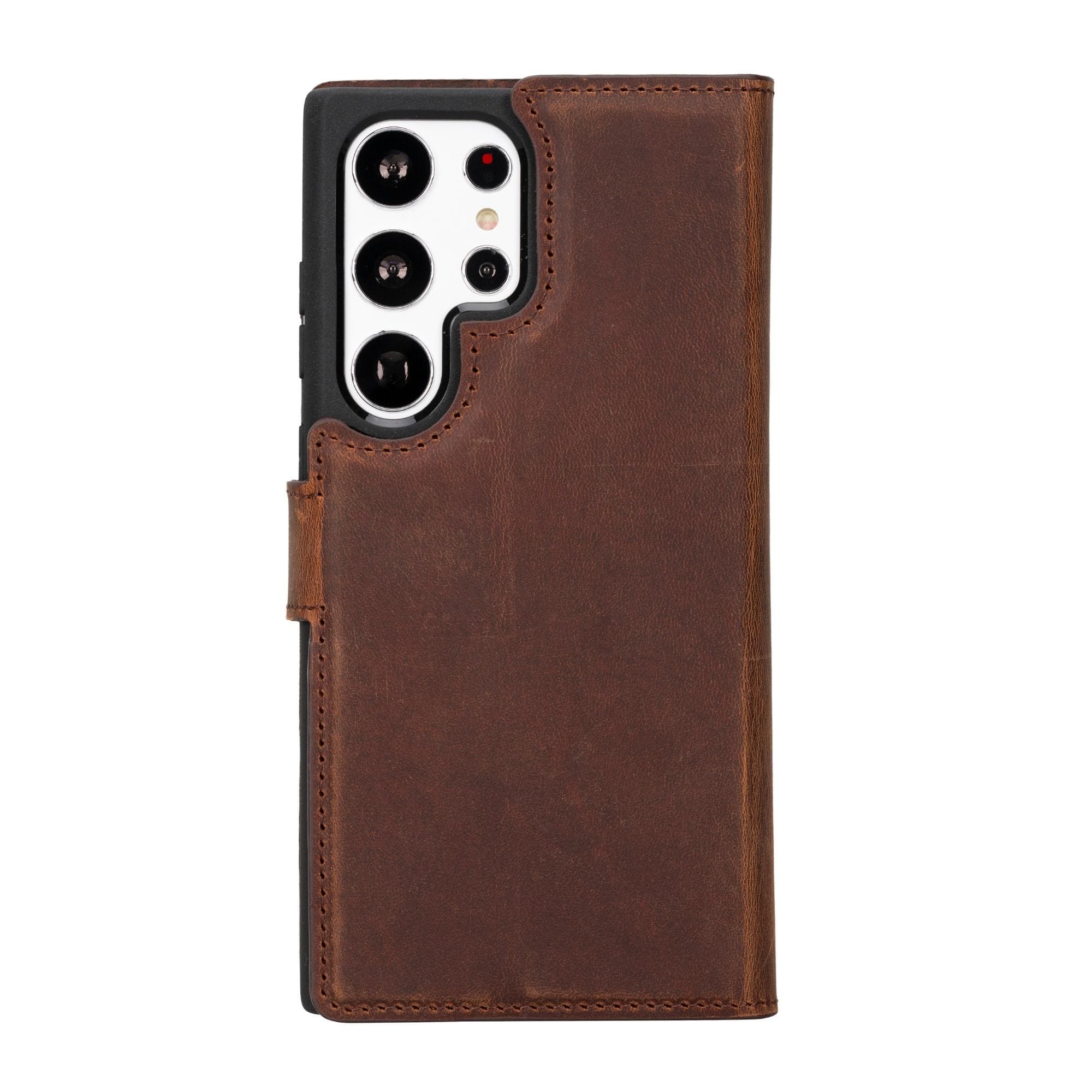 Buffalo Samsung Galaxy S20 Series Detachable Leather Wallet Case showcasing its sleek design, card compartments, and kickstand feature.